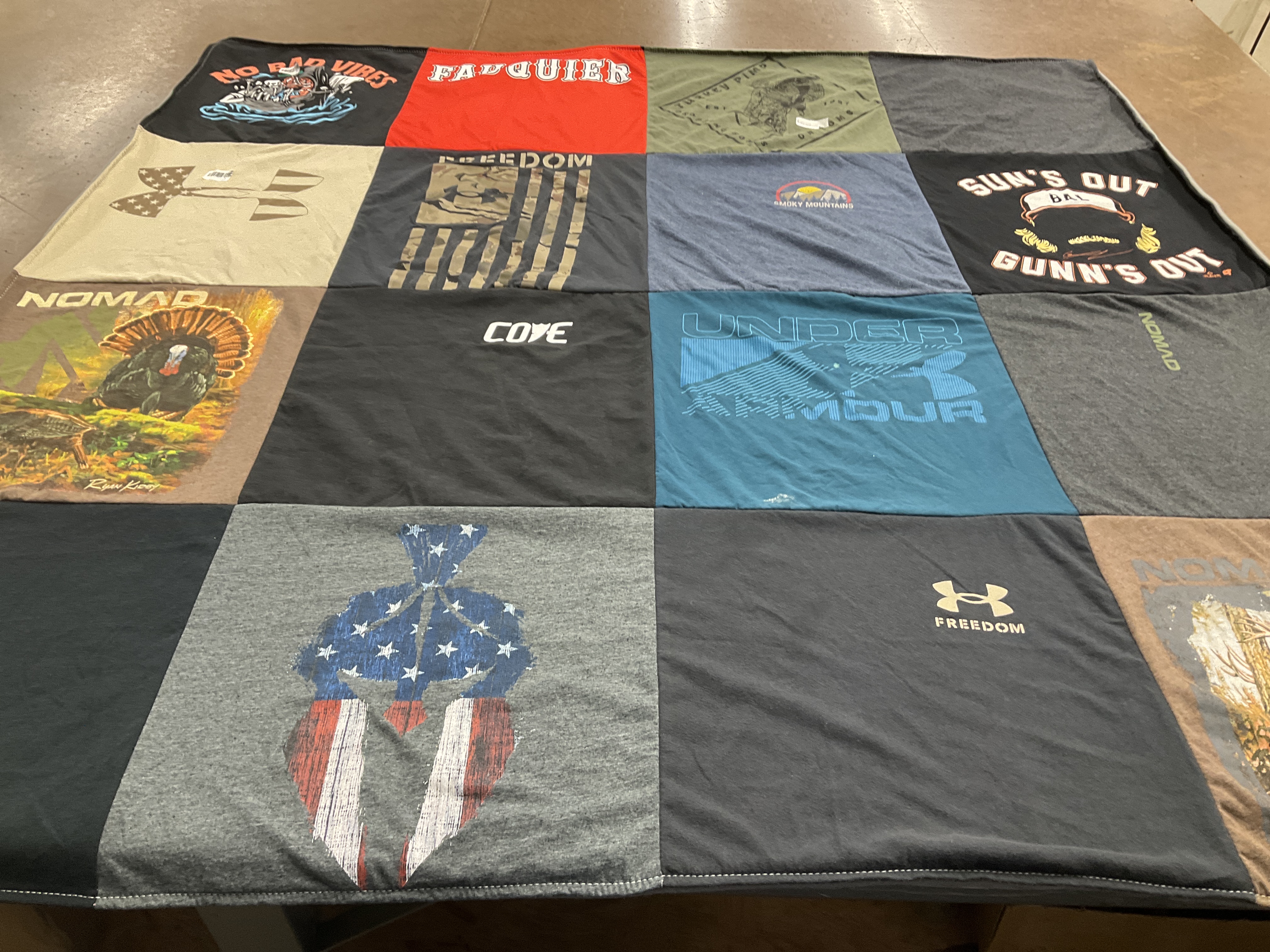 T-shirt quilt with outdoors, hunting themes by Tiffany from VA