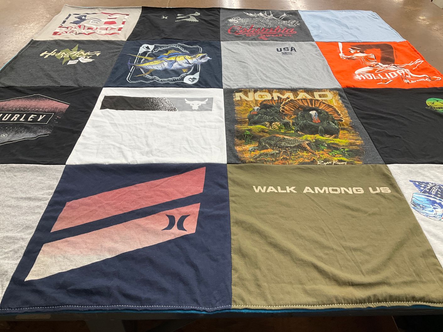 T-shirt quilt with hunting, outdoors themes by Tiffany from VA
