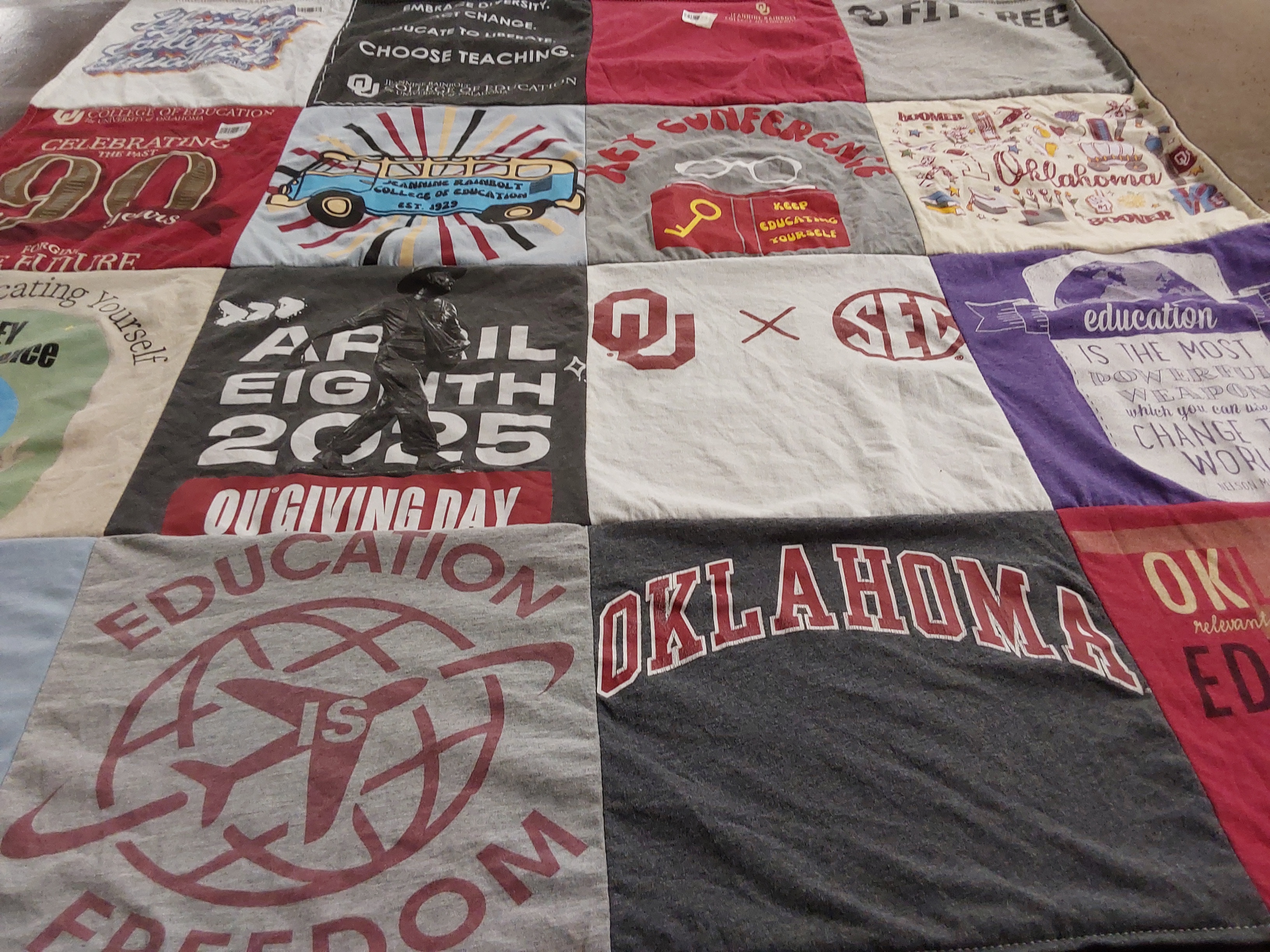 T-shirt quilt from university of oklahoma by Kristy from OK