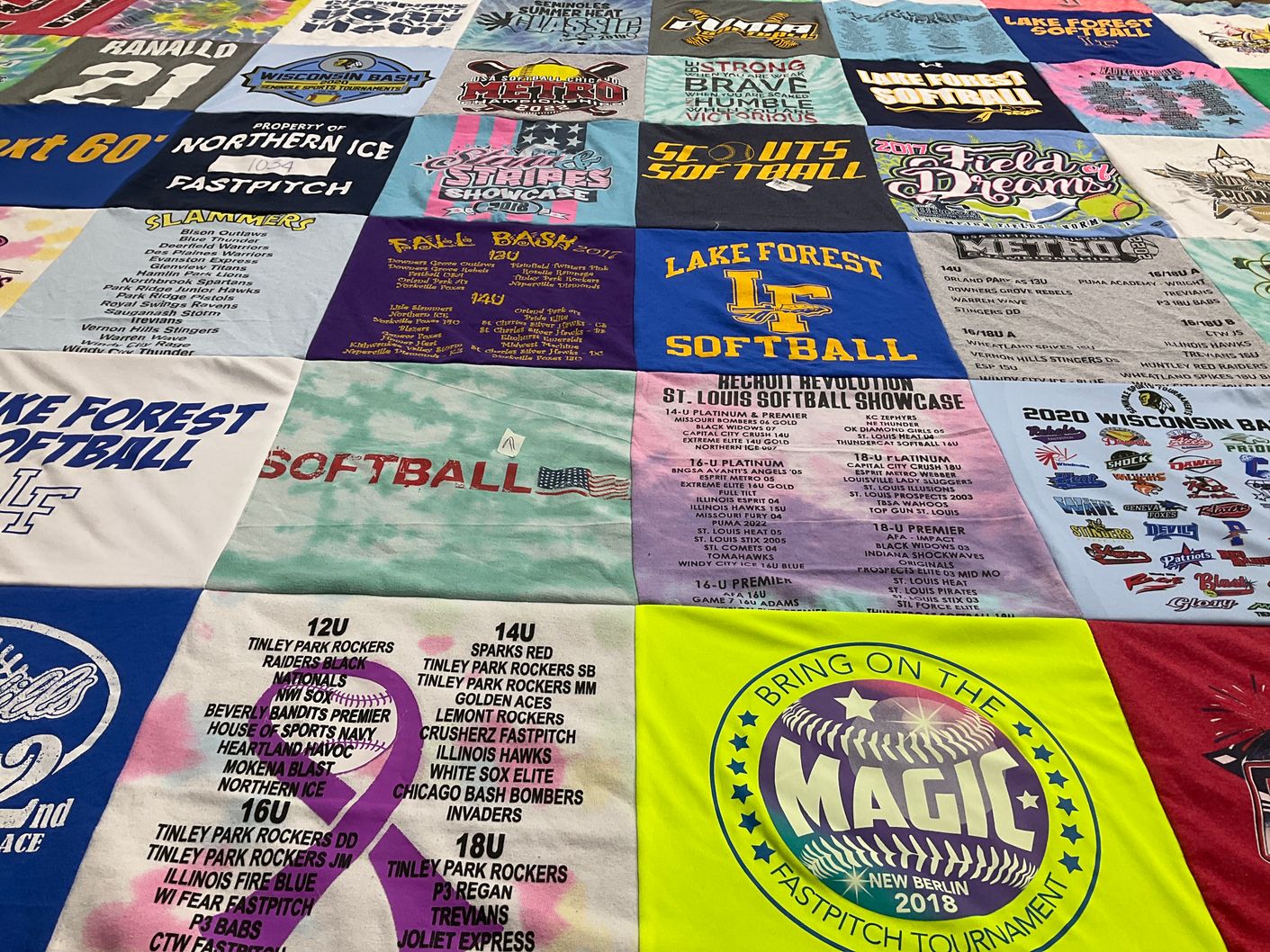 T-shirt quilt featuring lake forest softball, tinley park rockers by Annemarie from IL