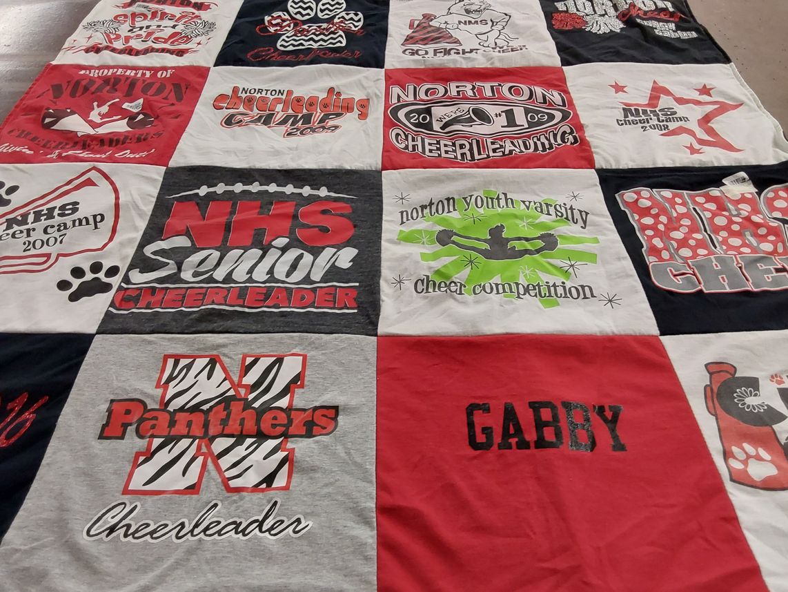 T-shirt quilt featuring norton high school varsity cheer team by Rhonda from OH