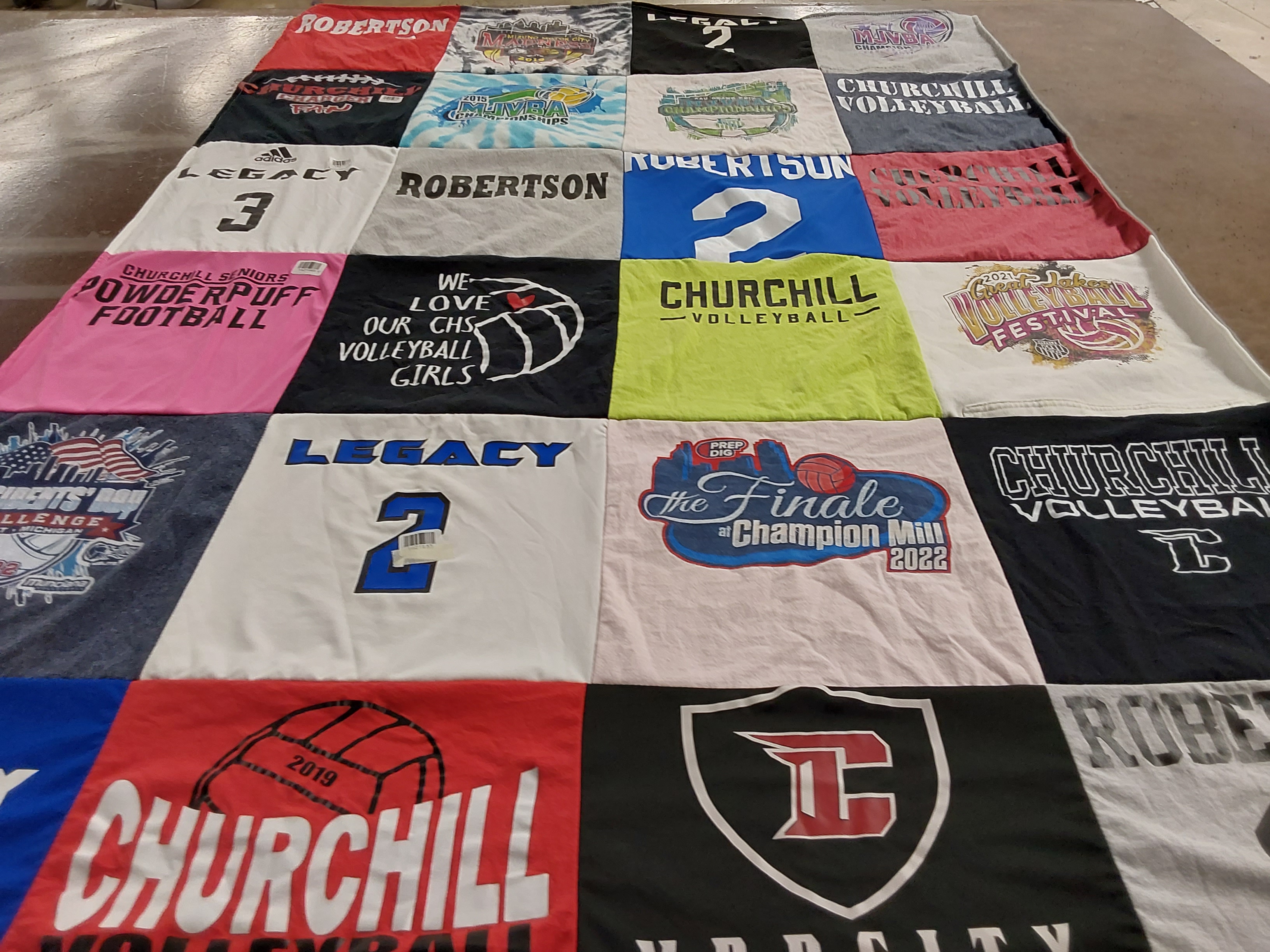 T-shirt quilt featuring churchill volleyball by Rachel from MI