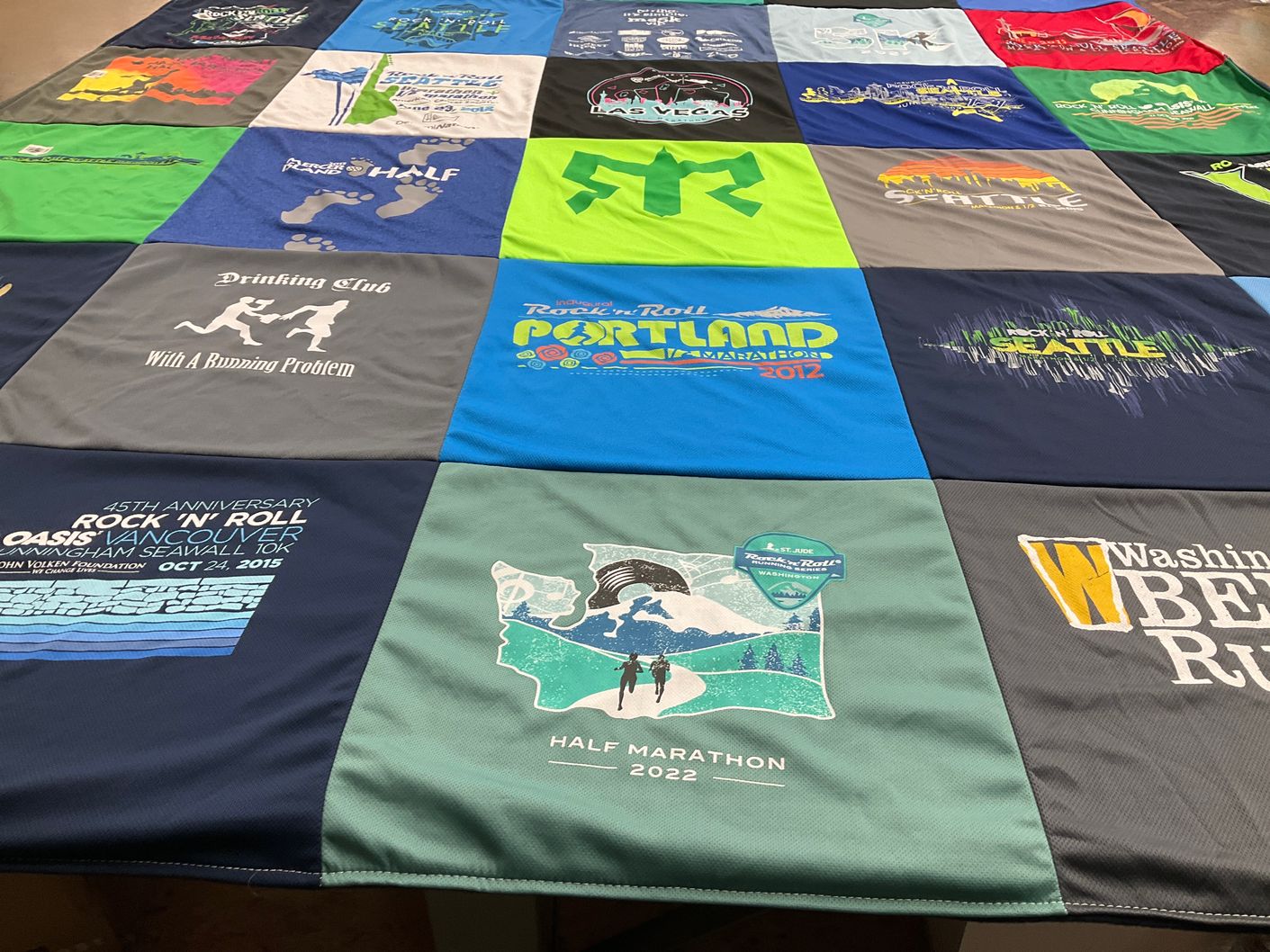 T-shirt quilt with running, fitness themes by Charlie from WA