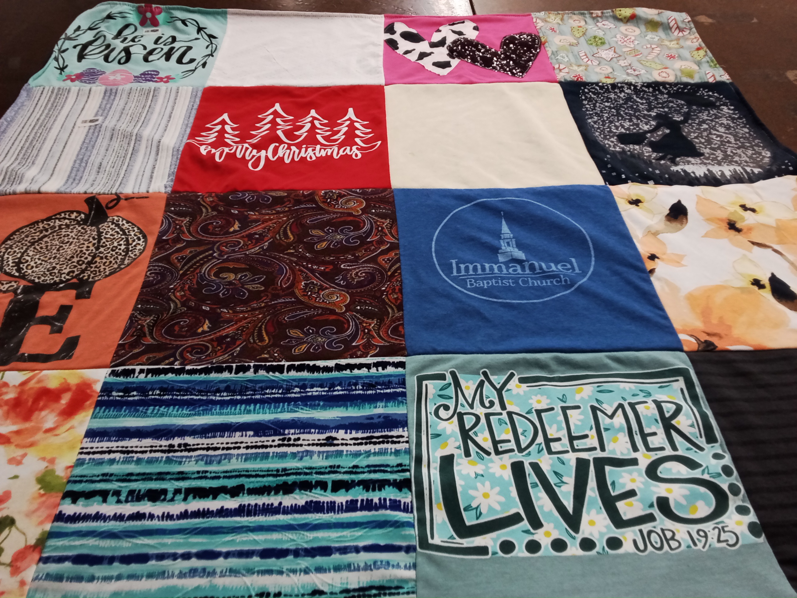 T-shirt quilt with religion, festivals themes by Karen from TX
