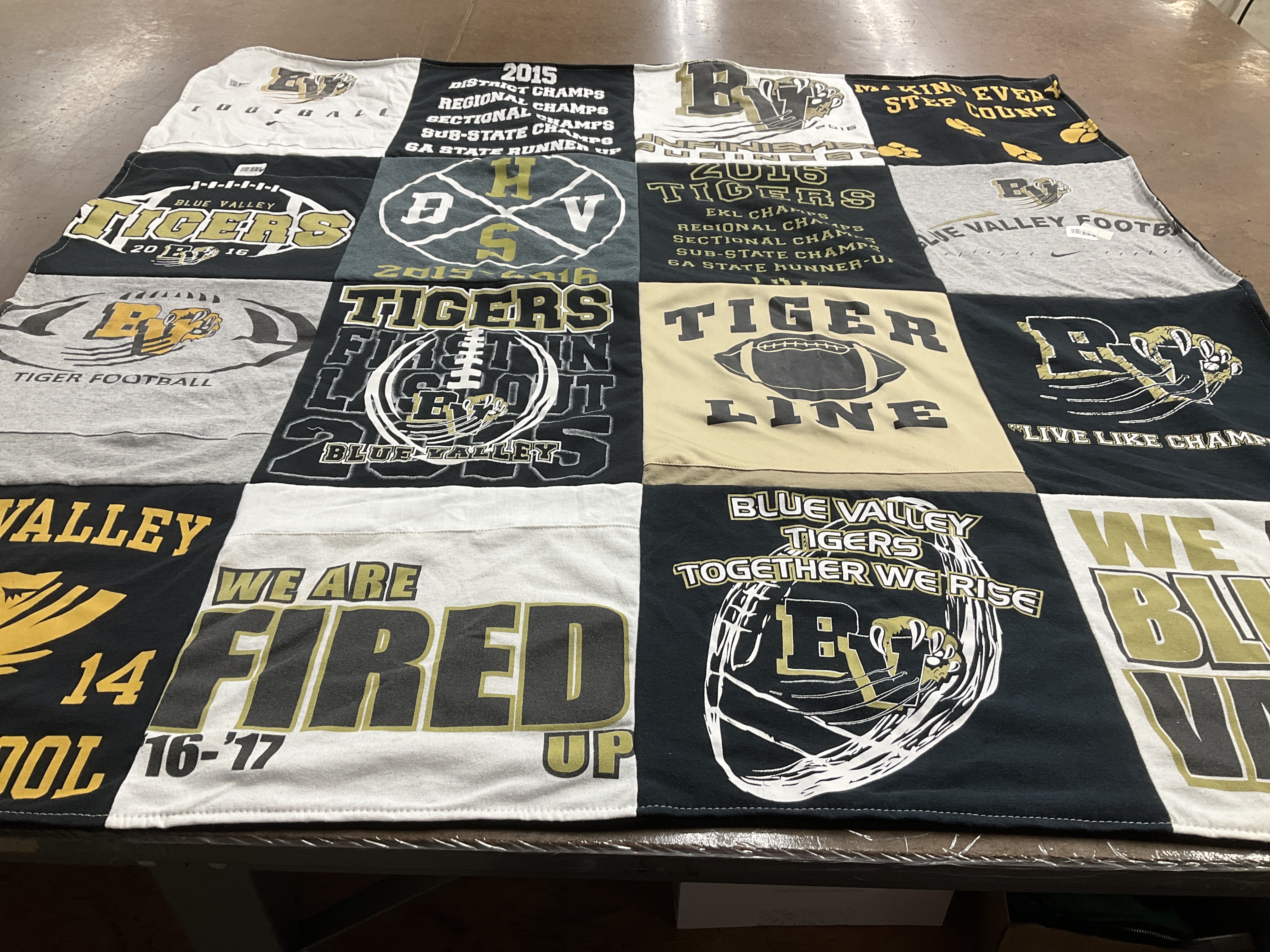 T-shirt quilt featuring blue valley tigers by Lynn from KS