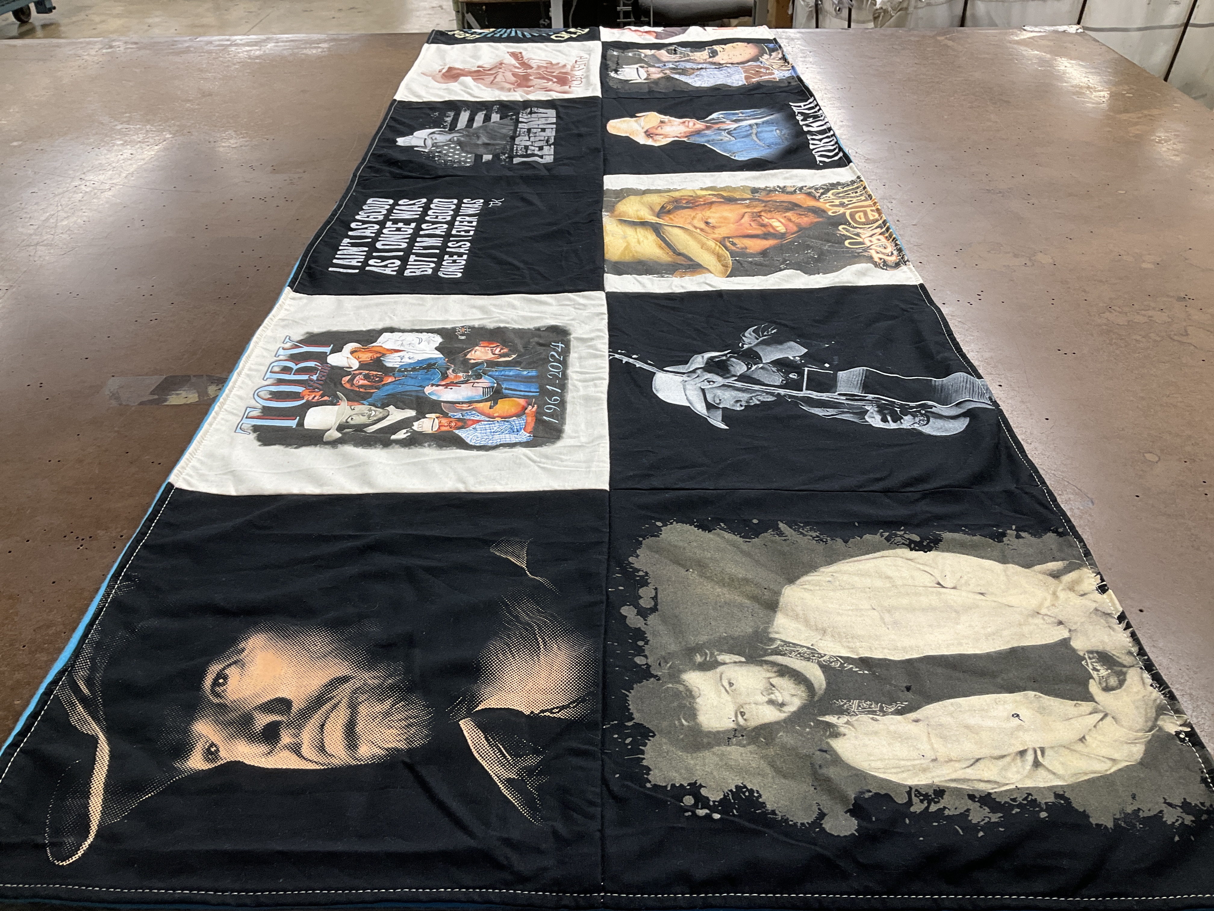 T-shirt quilt with country music, musicians themes by Kathleen from NY