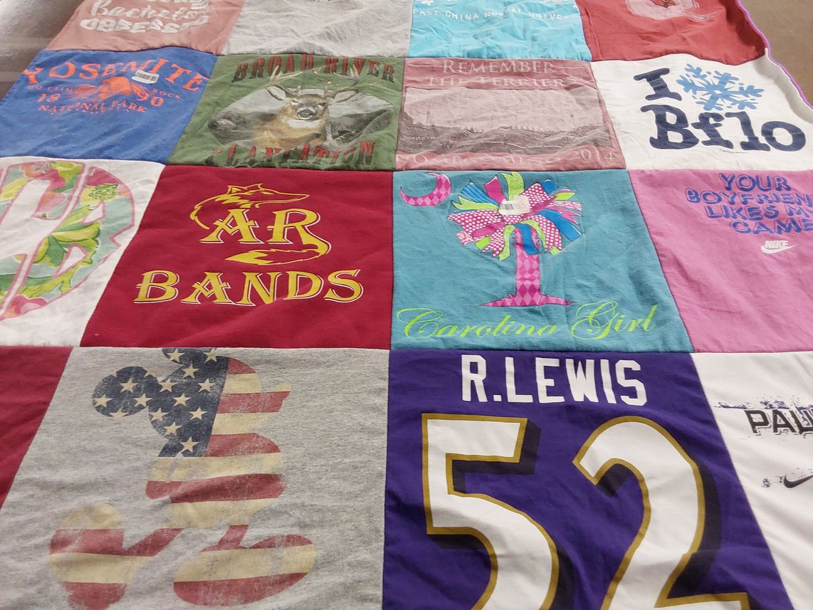 T-shirt quilt with bands, outdoor themes by Kaitlyn from SC