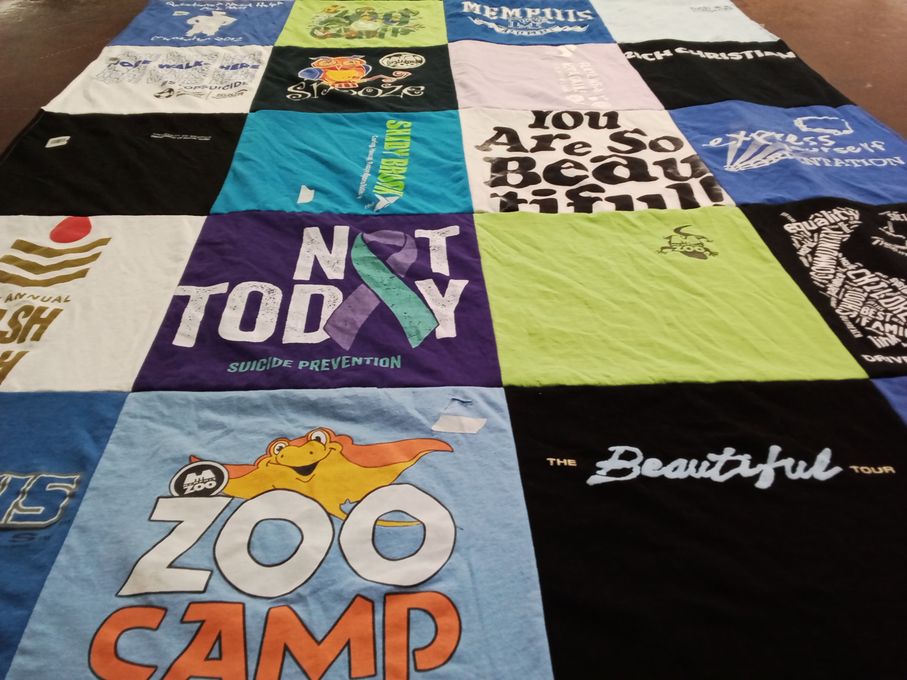 T-shirt quilt with suicide prevention, community service themes by Artice from TN