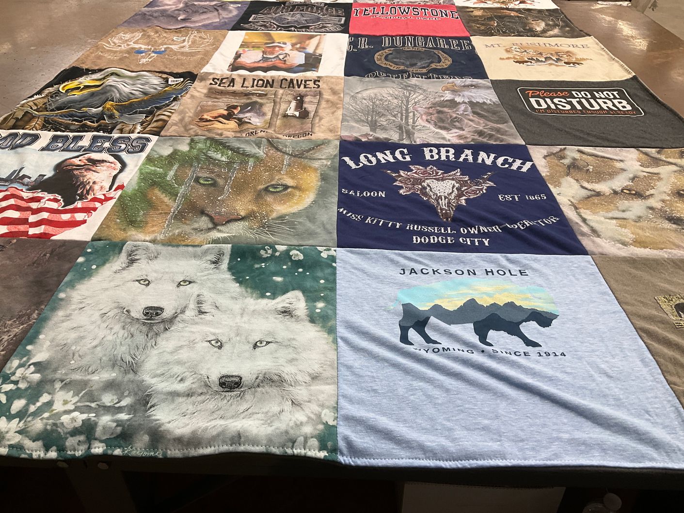 T-shirt quilt with wildlife, nature themes by Toni from UT