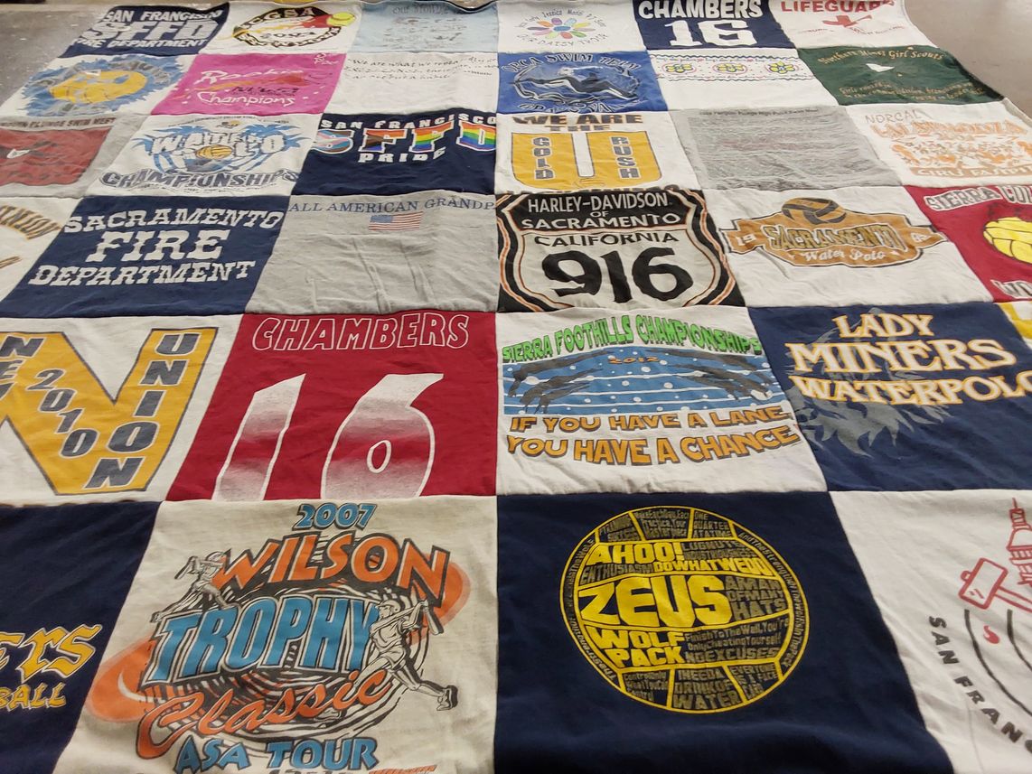 T-shirt quilt featuring lady miners waterpolo, wolf pack by Syd from CA