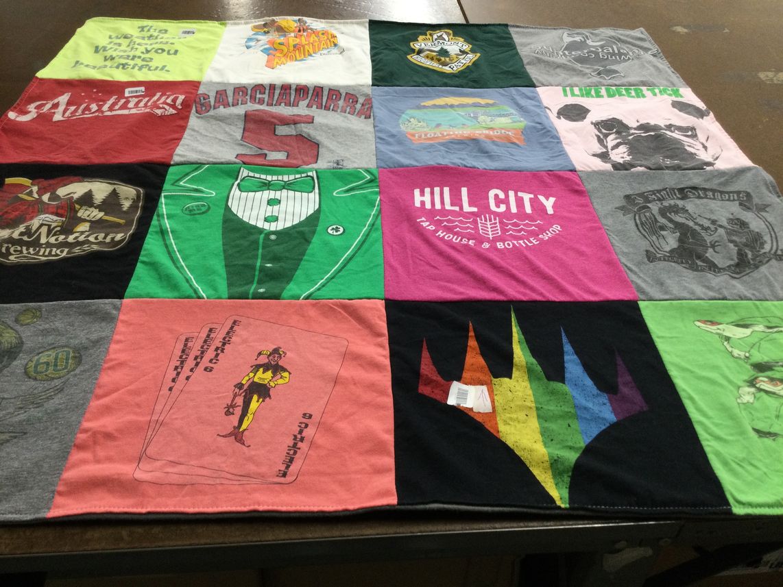 T-shirt quilt with brewing, travel themes by Christopher from WA