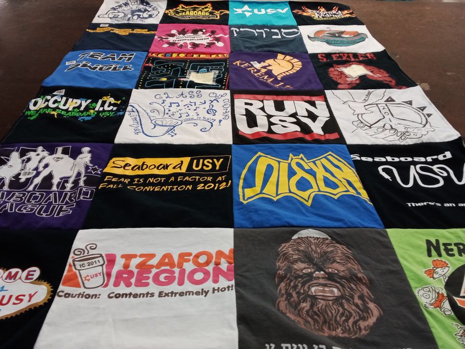 T-shirt quilt with youth activities, jewish culture themes by Sydney from MA
