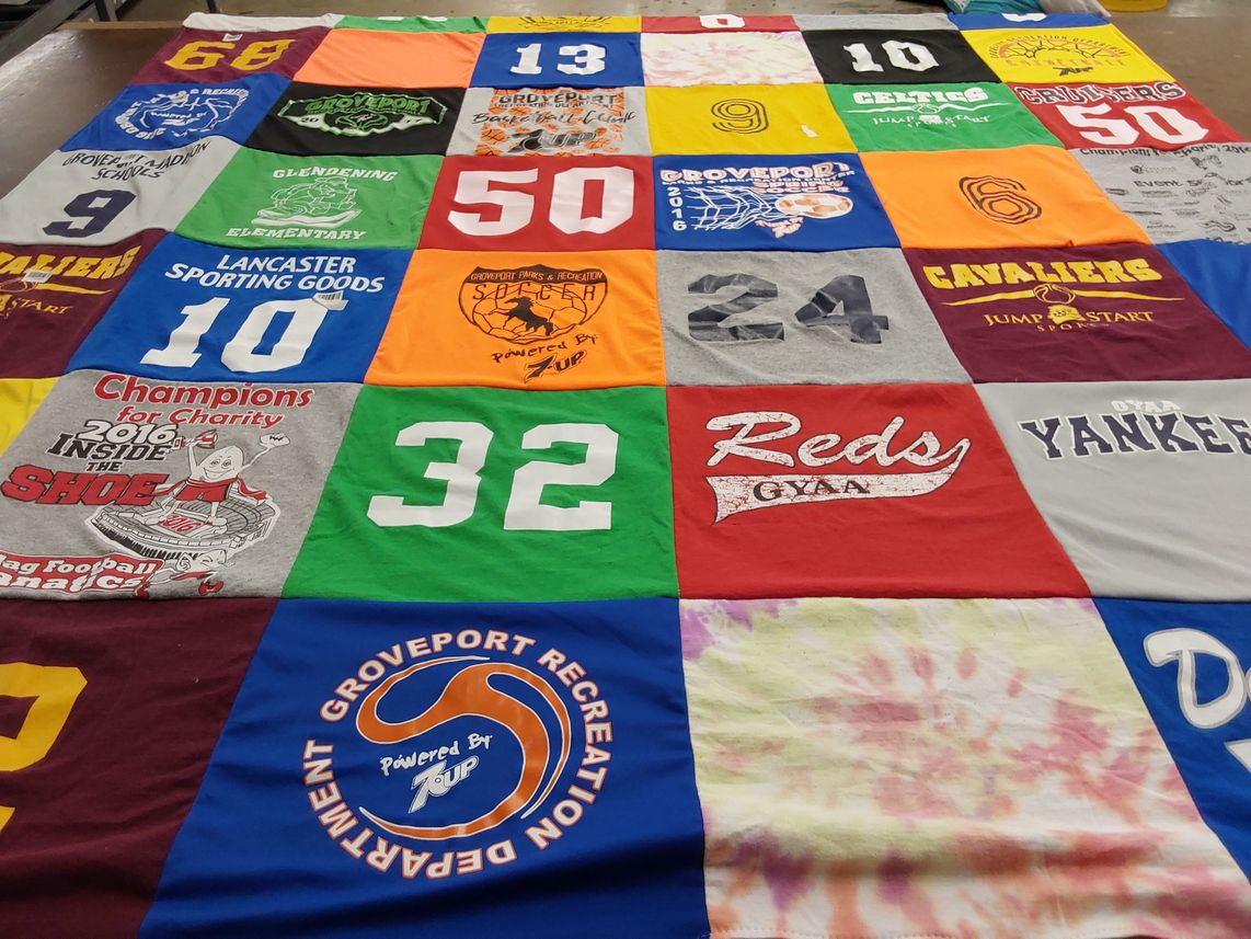 T-shirt quilt featuring cavaliers, reds by Tracy from OH