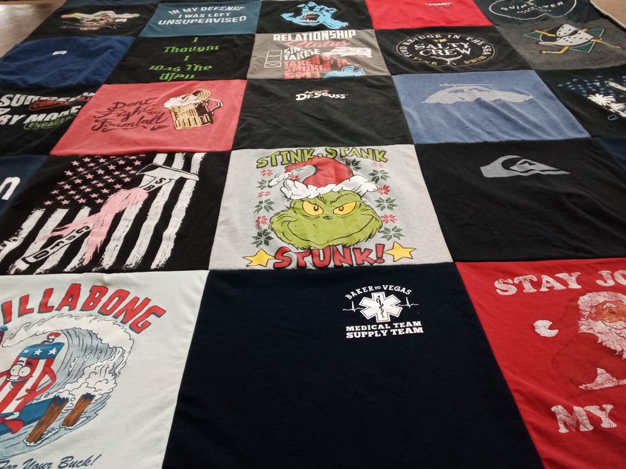 T-shirt quilt with humor, holiday themes by Krista from CA