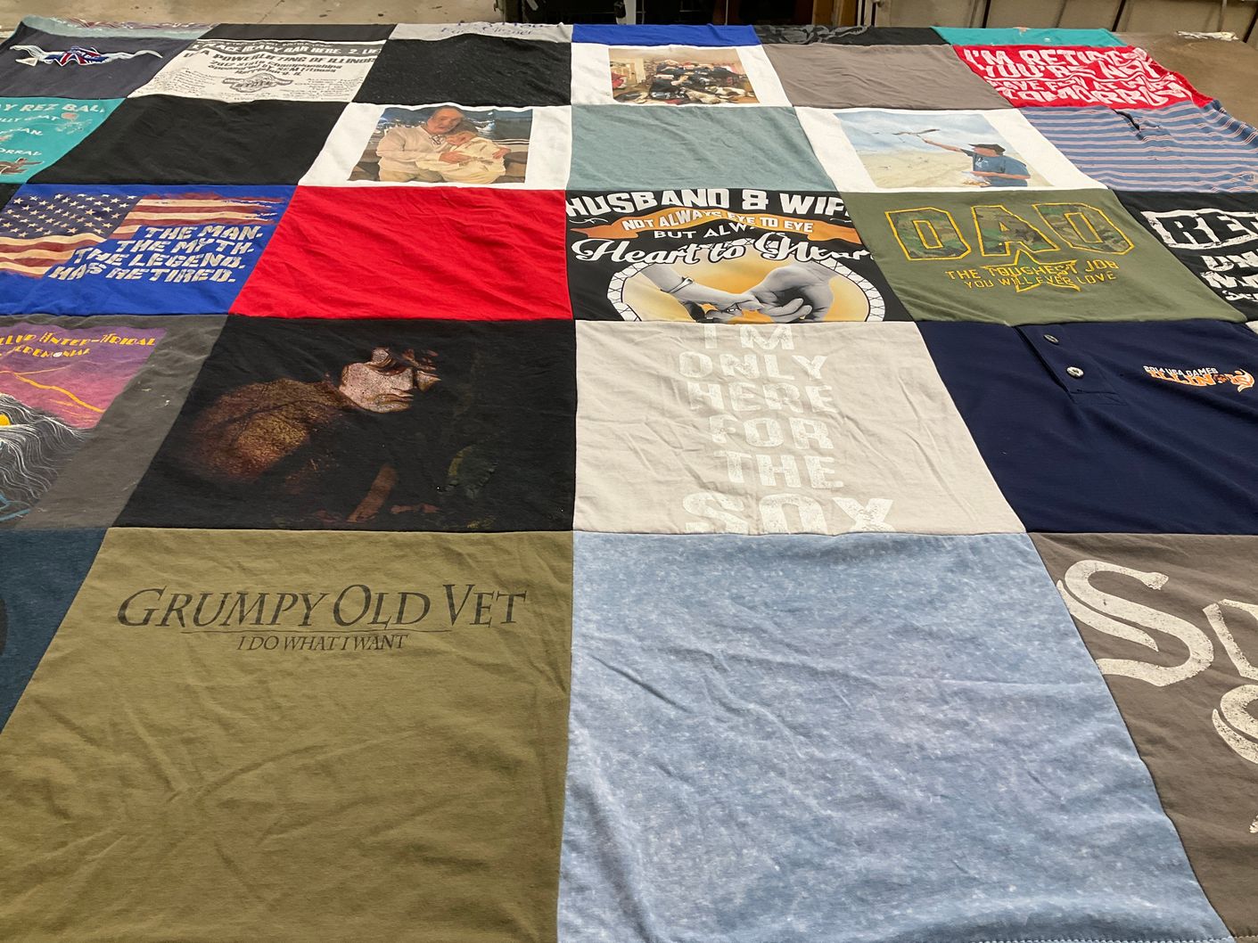 T-shirt quilt with veterans, family themes by Jane from TX