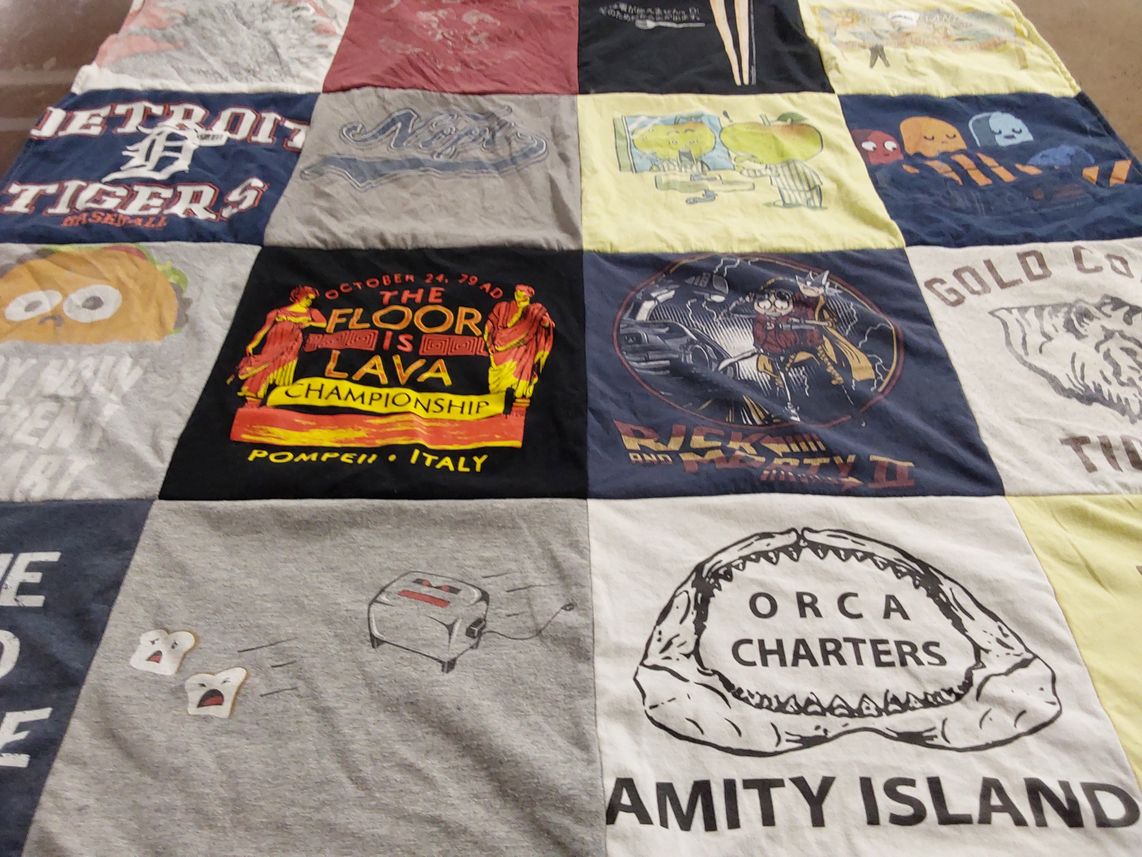 T-shirt quilt featuring detroit tigers, gold coast tigers by Heather from MA