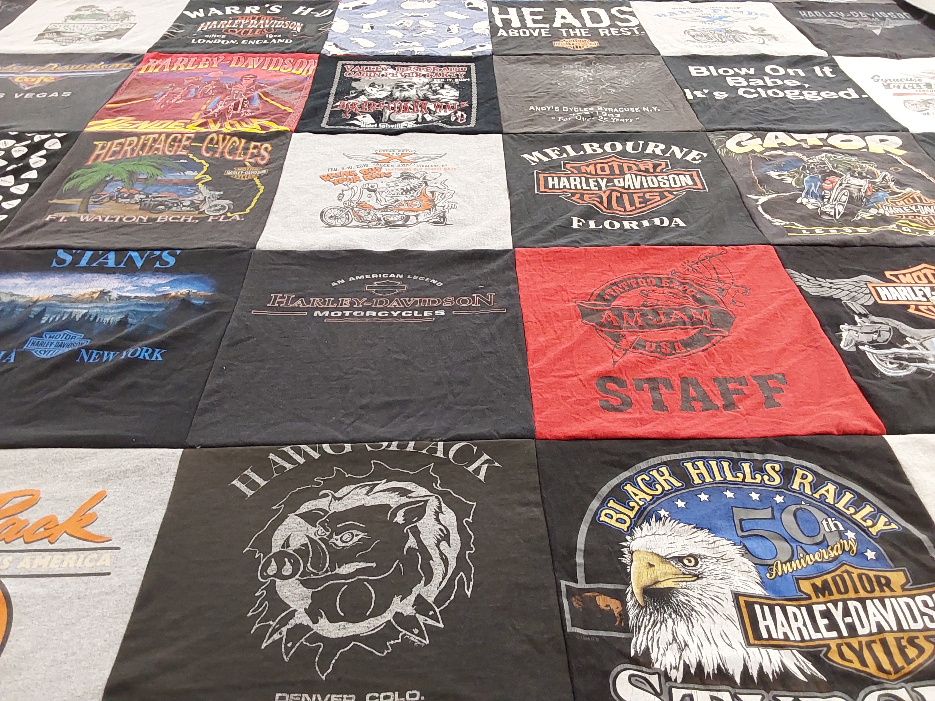 T-shirt quilt with motorcycles, rallies themes by Diane from NY