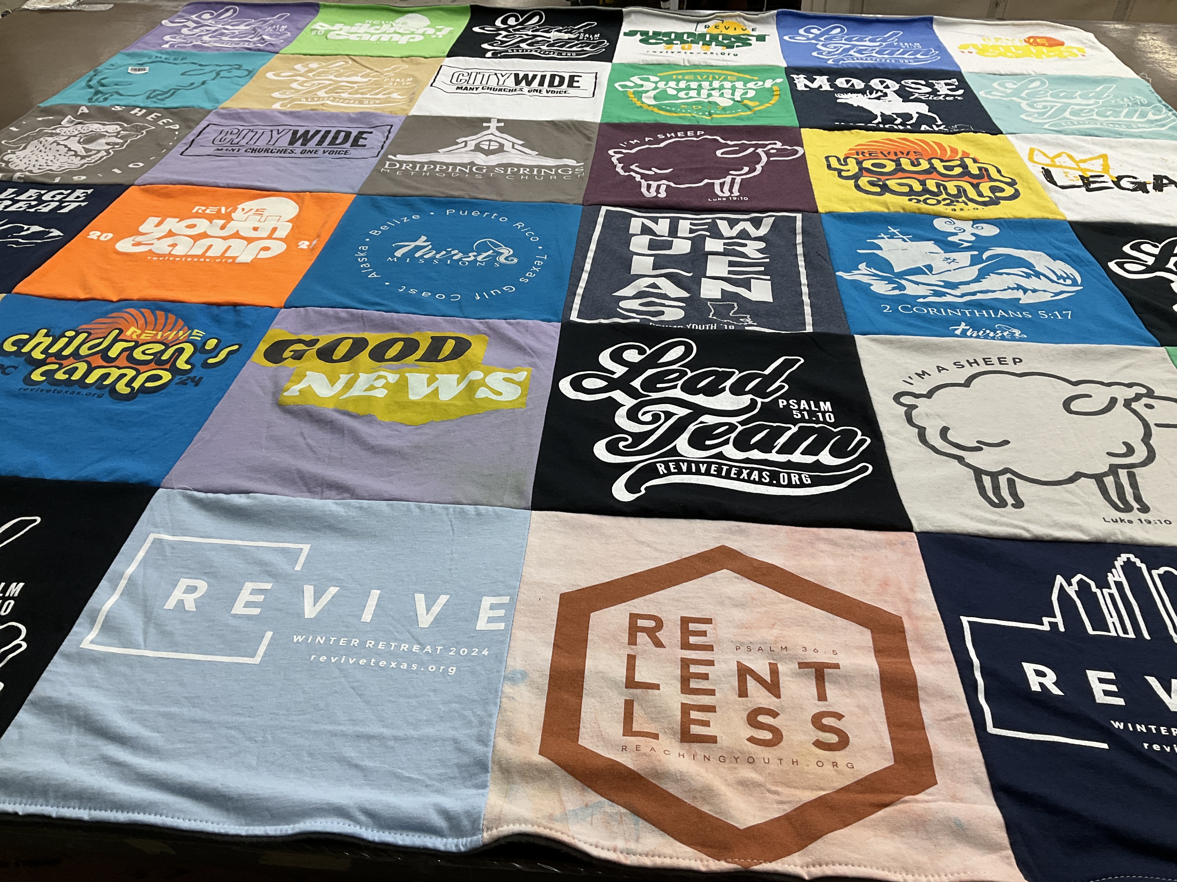 T-shirt quilt with youth camps, retreats themes by chris from TX