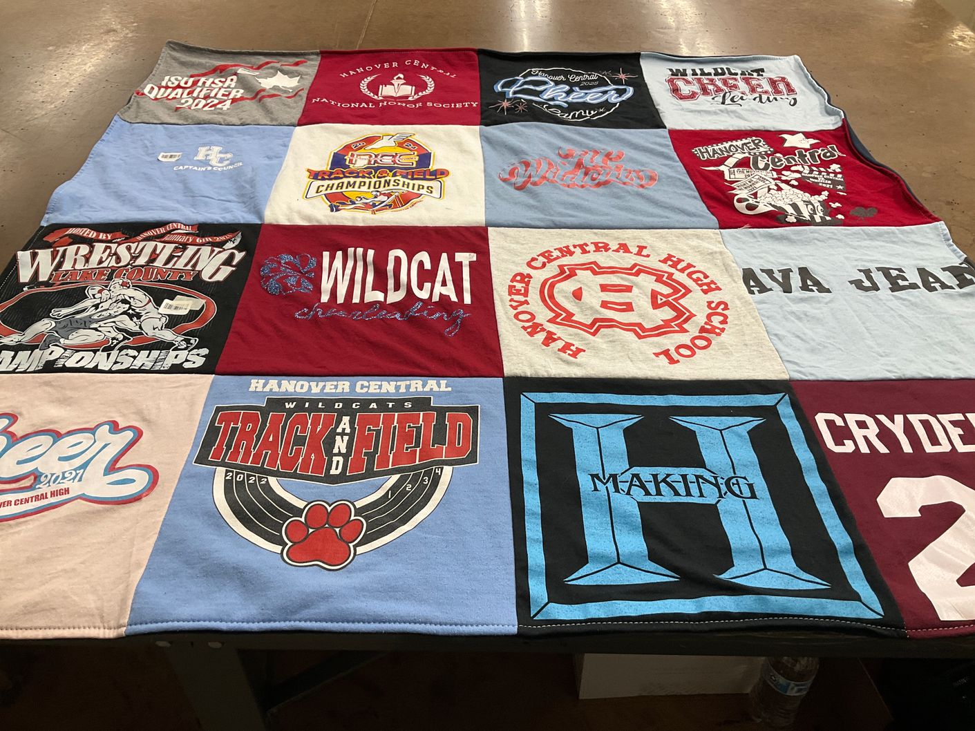 T-shirt quilt featuring hanover central wildcats by Ava from IN