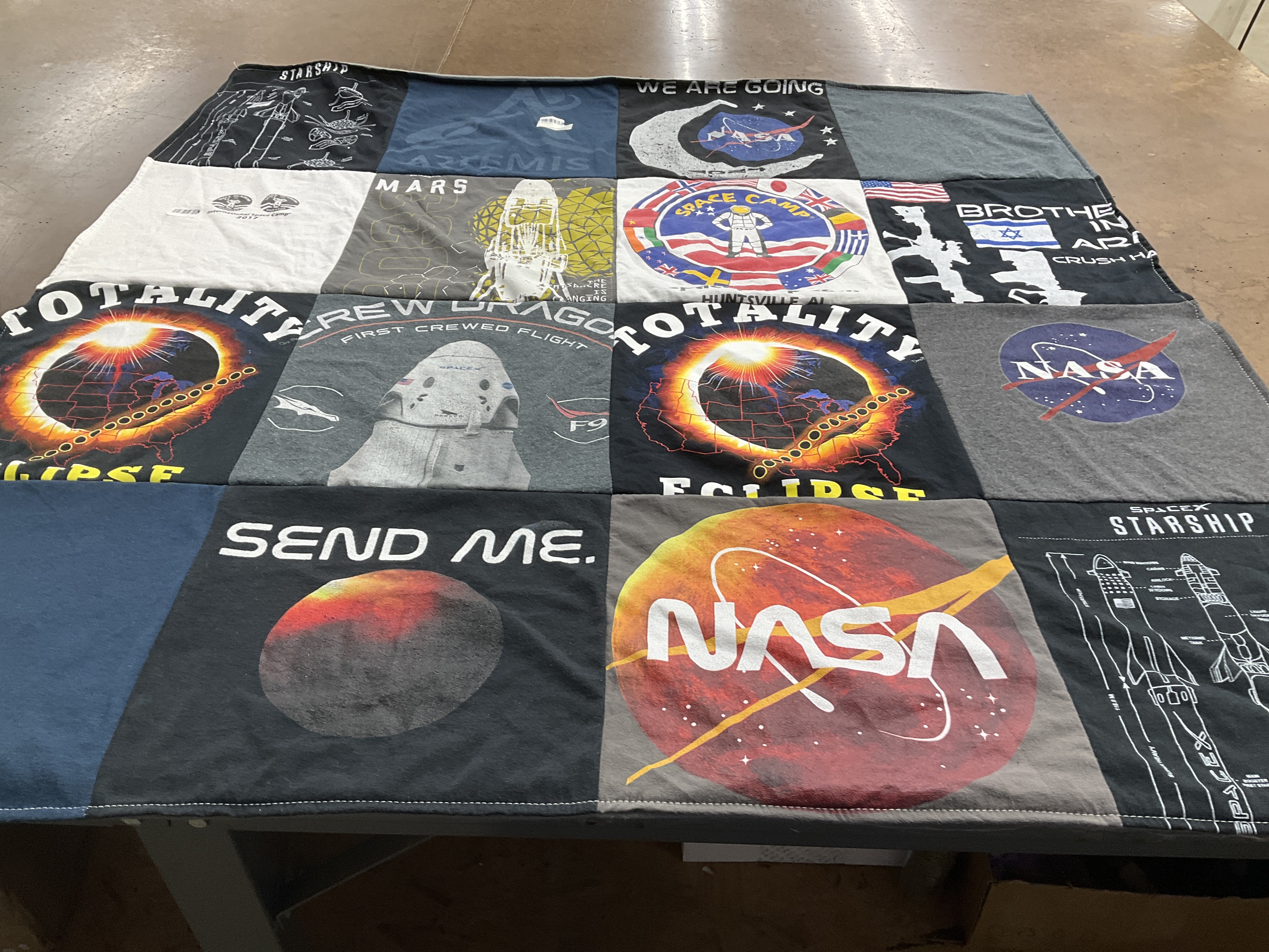 T-shirt quilt with space exploration, astronomy themes by cheryl from NY