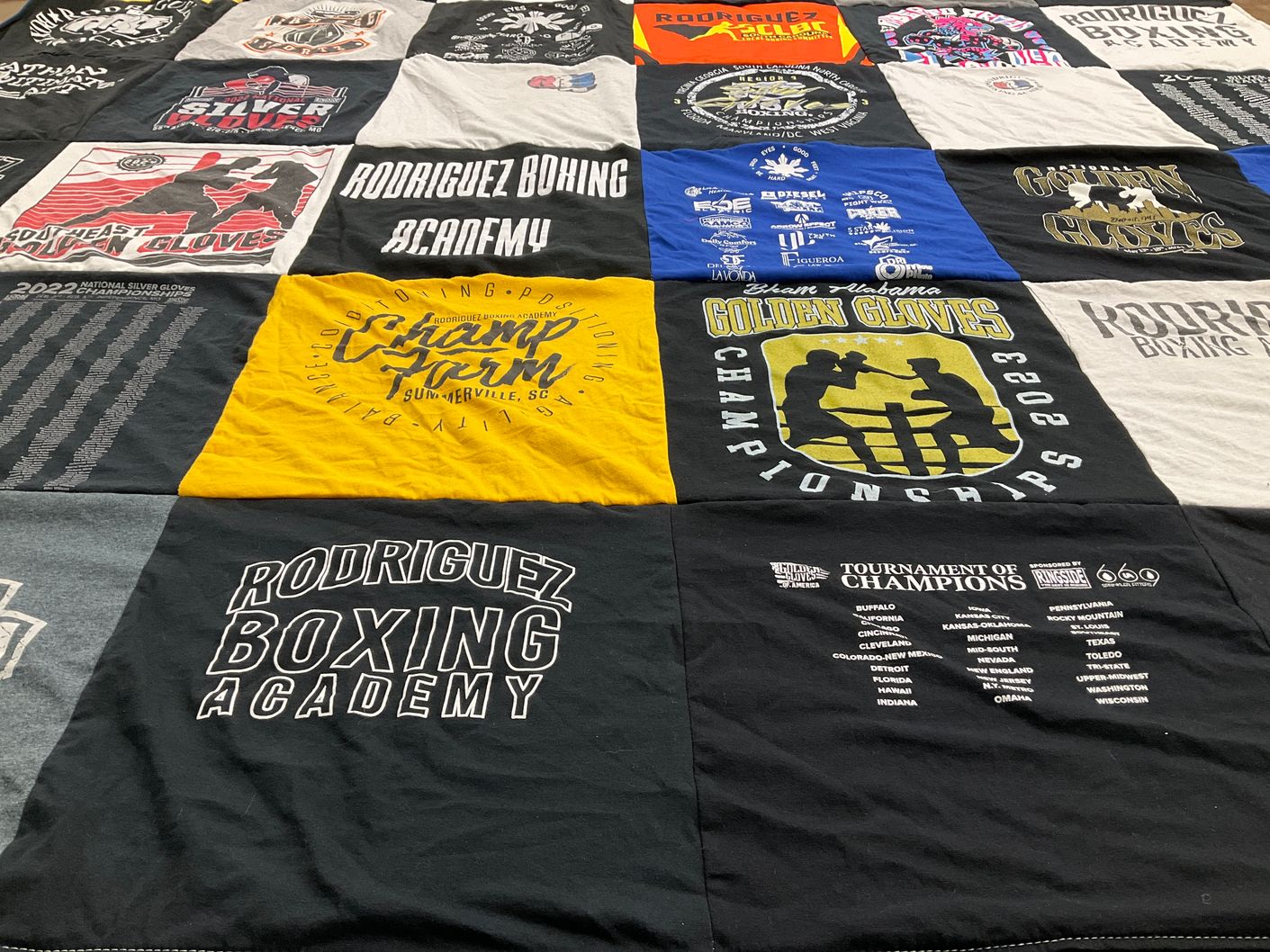 T-shirt quilt with boxing, sports themes by Teresa from SC