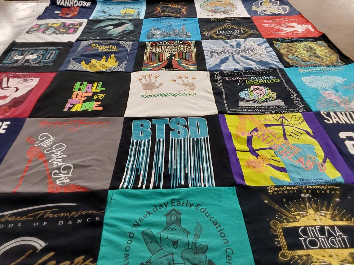 T-shirt quilt with dance, performing arts themes by Jennifer from FL
