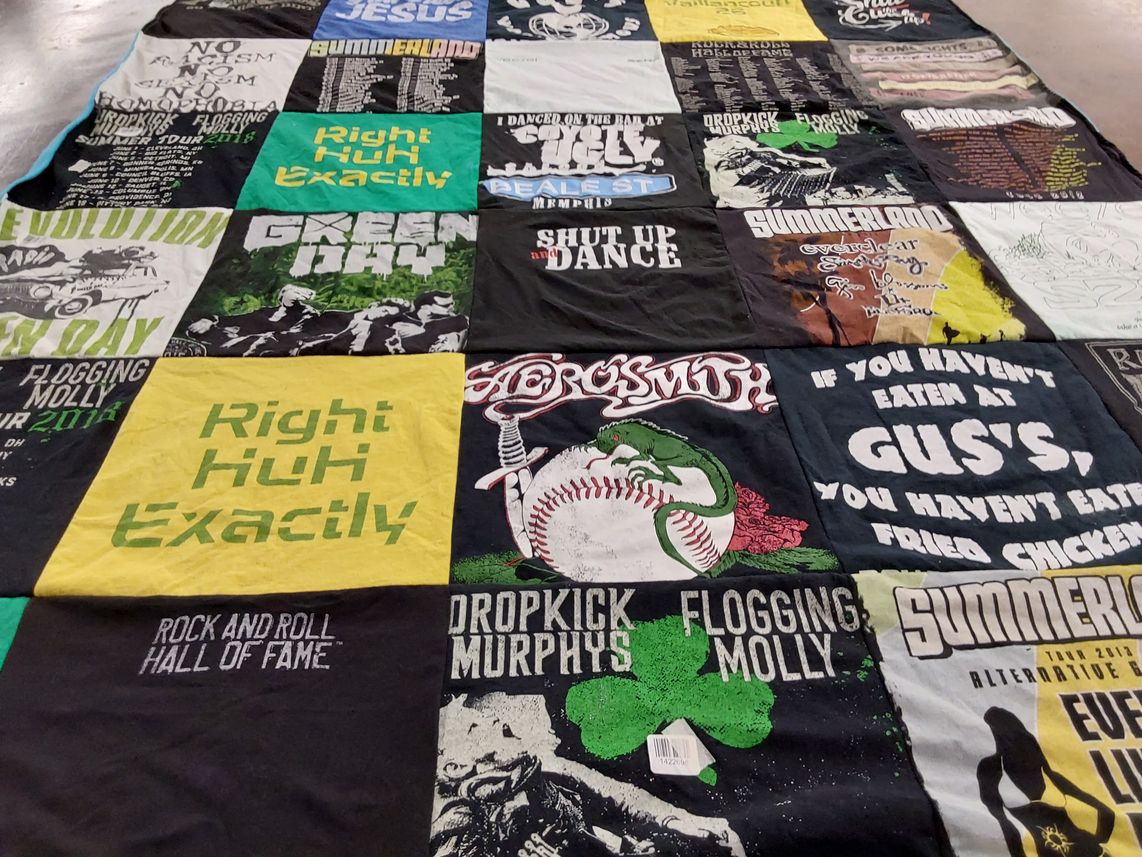 T-shirt quilt with music, concerts themes by Brian from MO