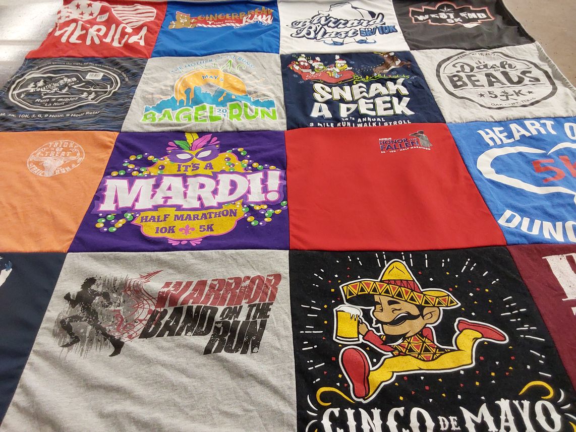 T-shirt quilt with running, marathons themes by Patricia from TX