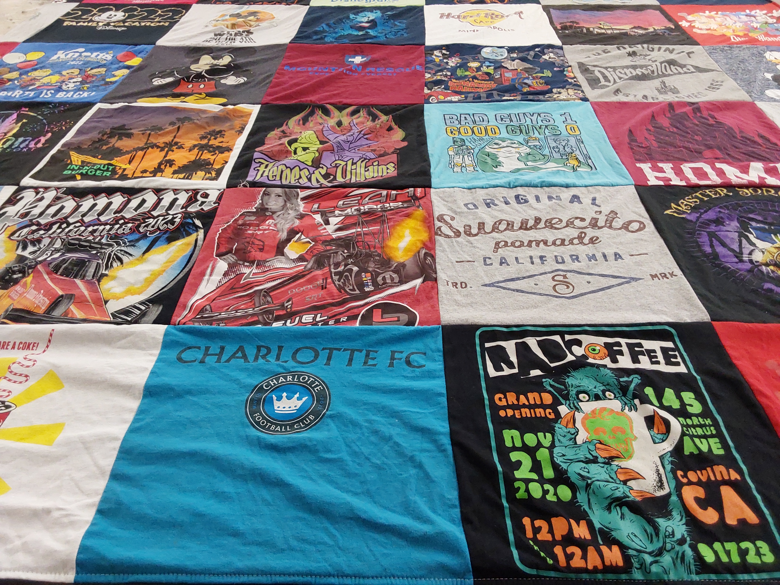 T-shirt quilt with amusement parks, racing themes by Patrick from CA