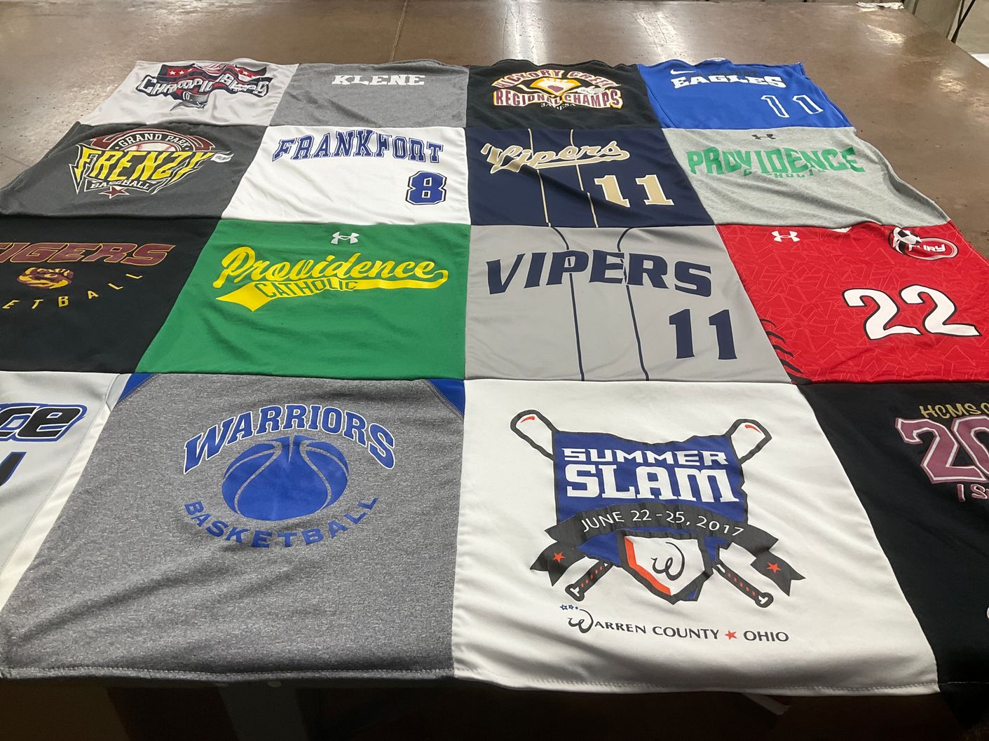 T-shirt quilt featuring warriors basketball, grand prairie frenzy basketball by Peggy from IL