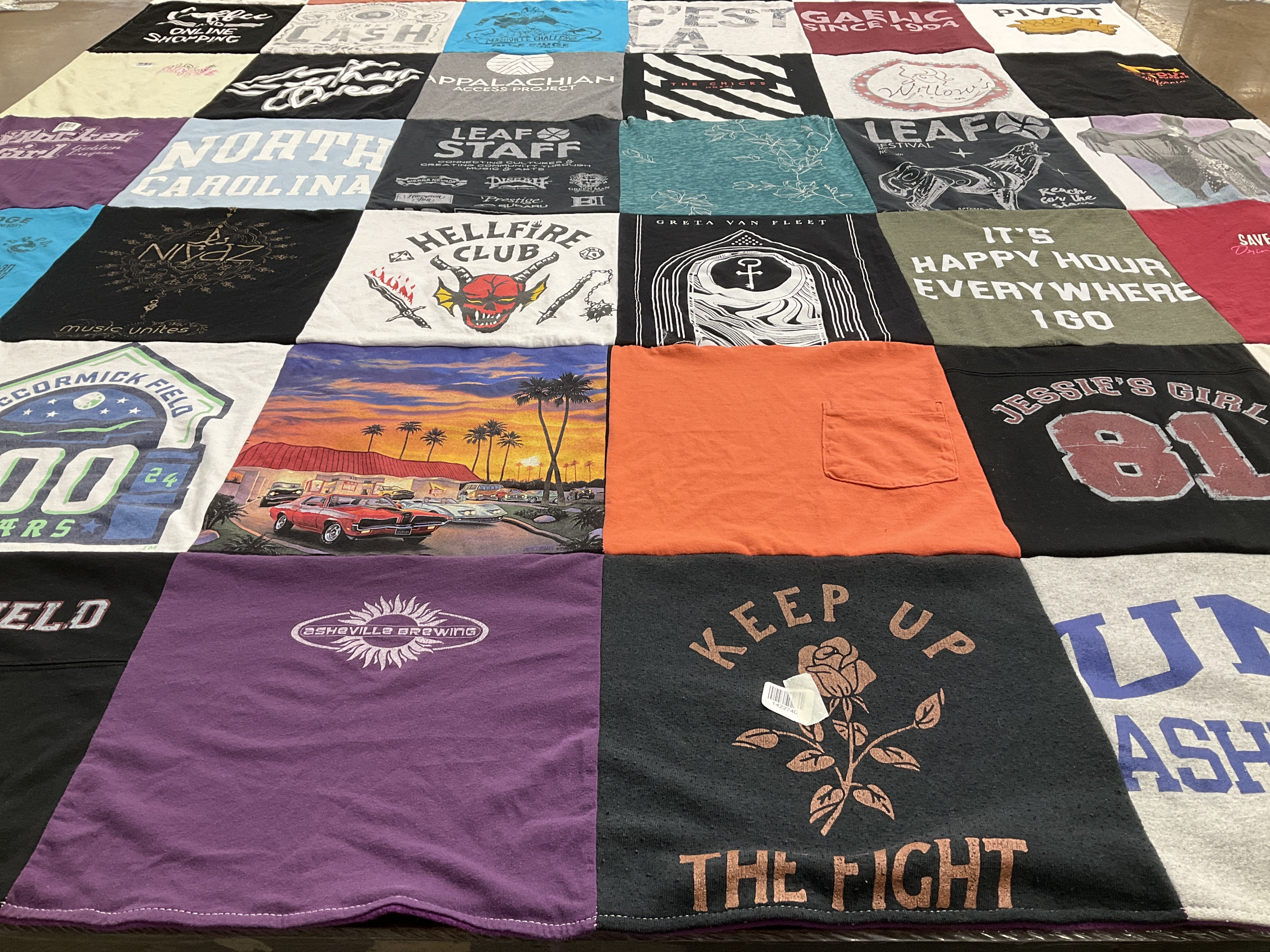 T-shirt quilt with music, beer themes by Donna from NC
