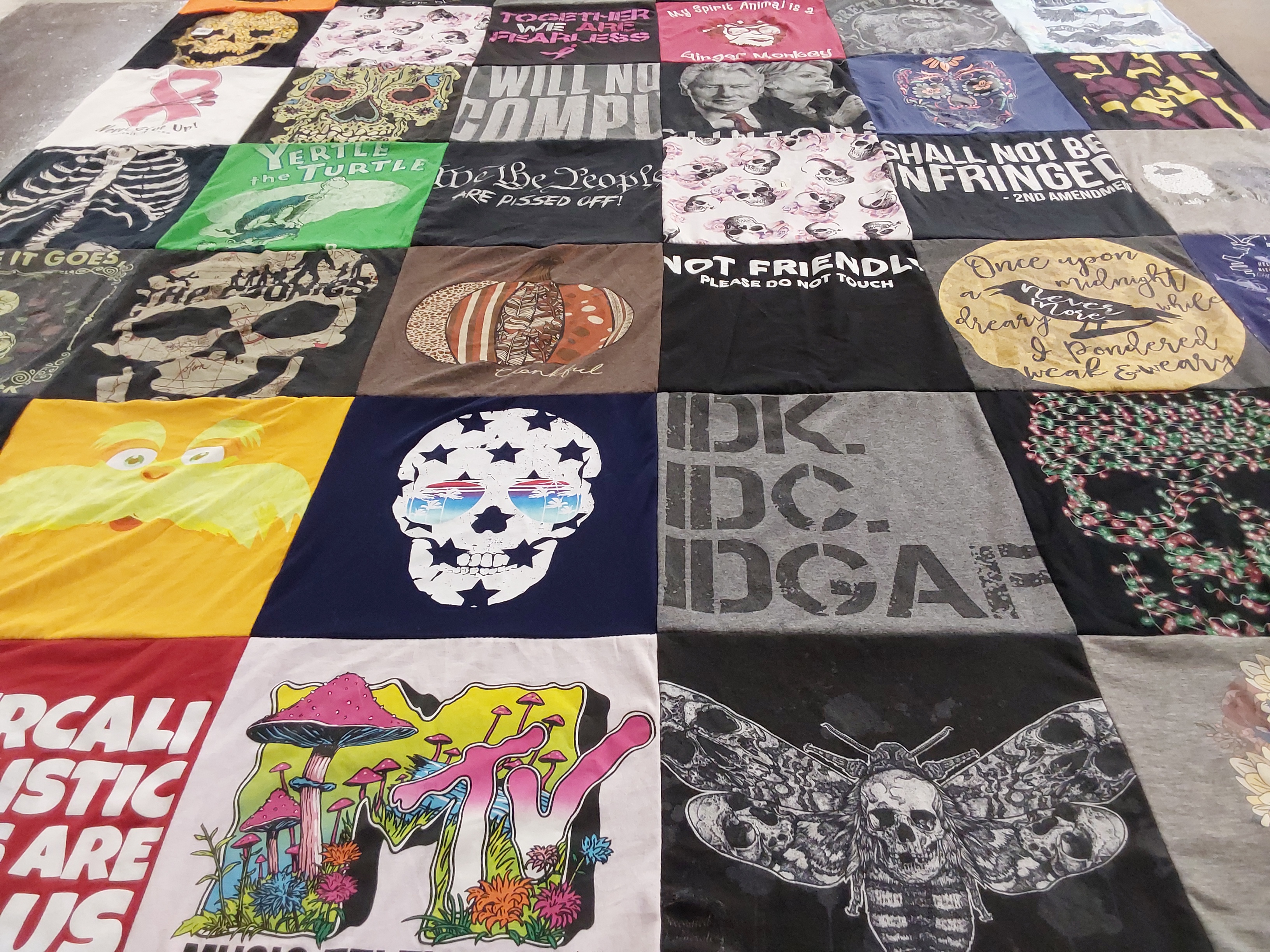 T-shirt quilt with politics, environmentalism themes by Meredith from AZ