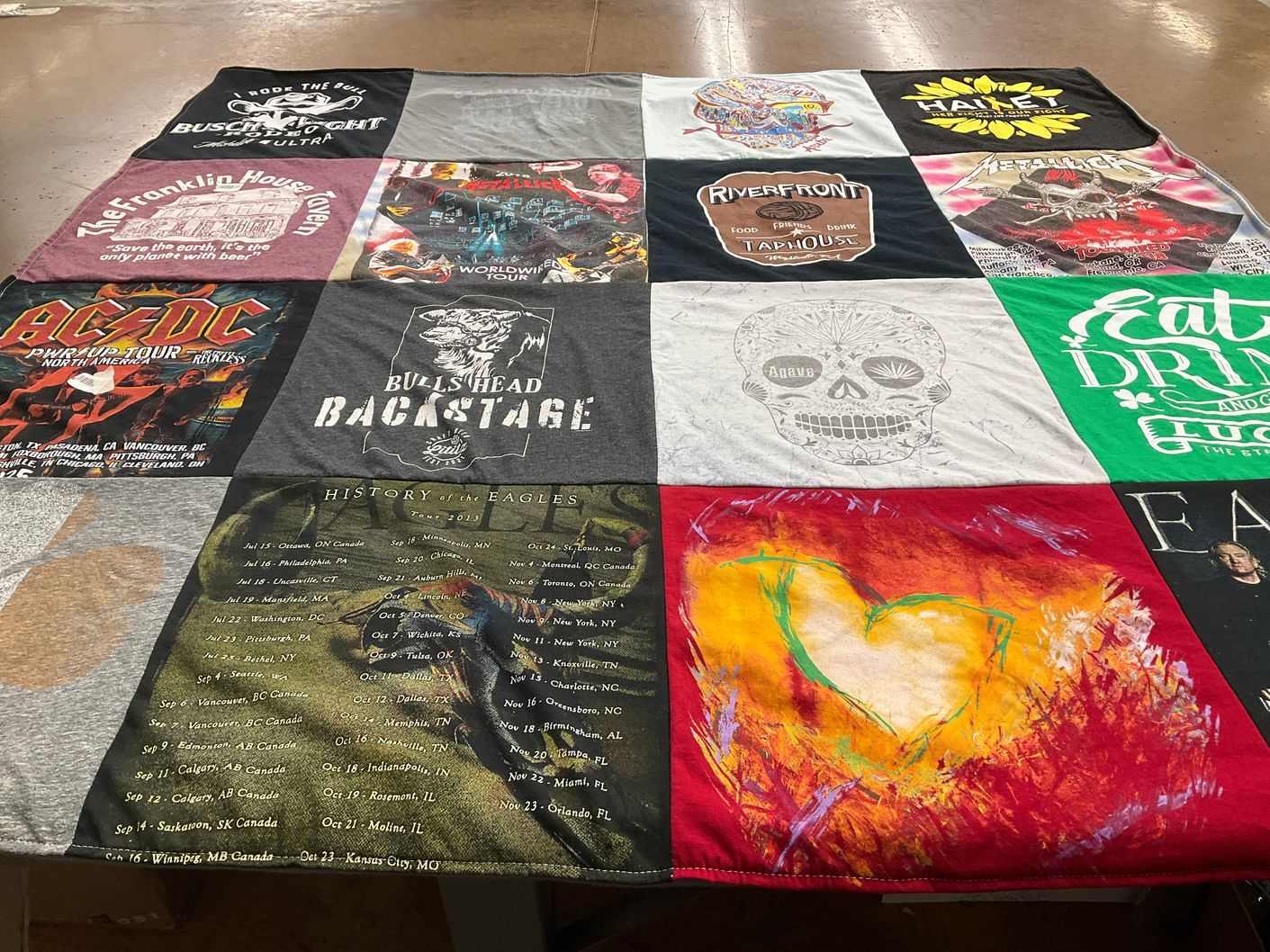T-shirt quilt with music, concerts themes by Gwen from PA