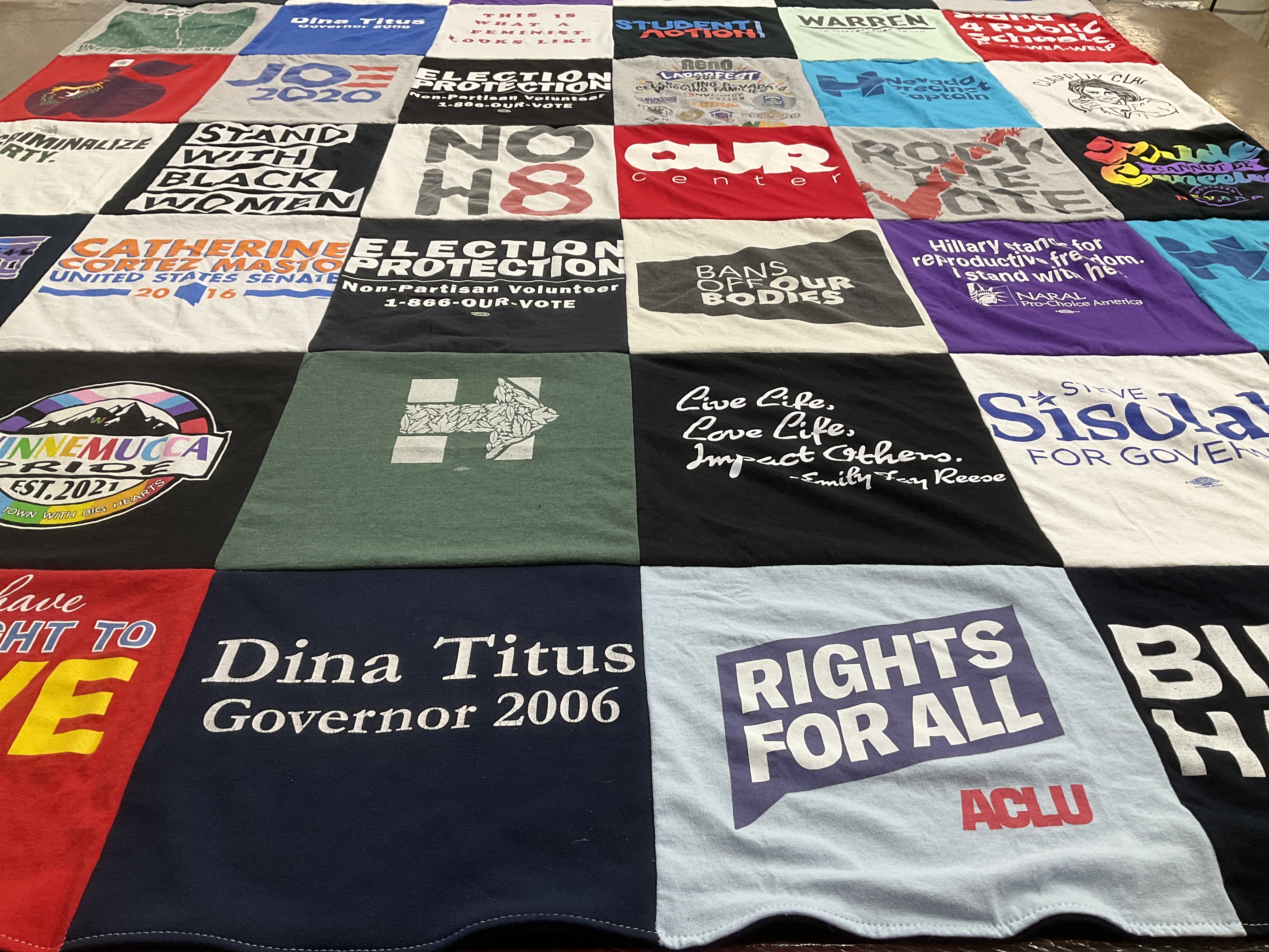 T-shirt quilt with politics, activism themes by Holly from NV
