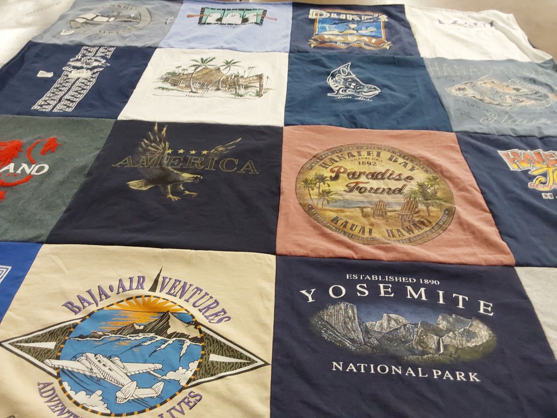 T-shirt quilt with travel, nature themes by Marlene from CA