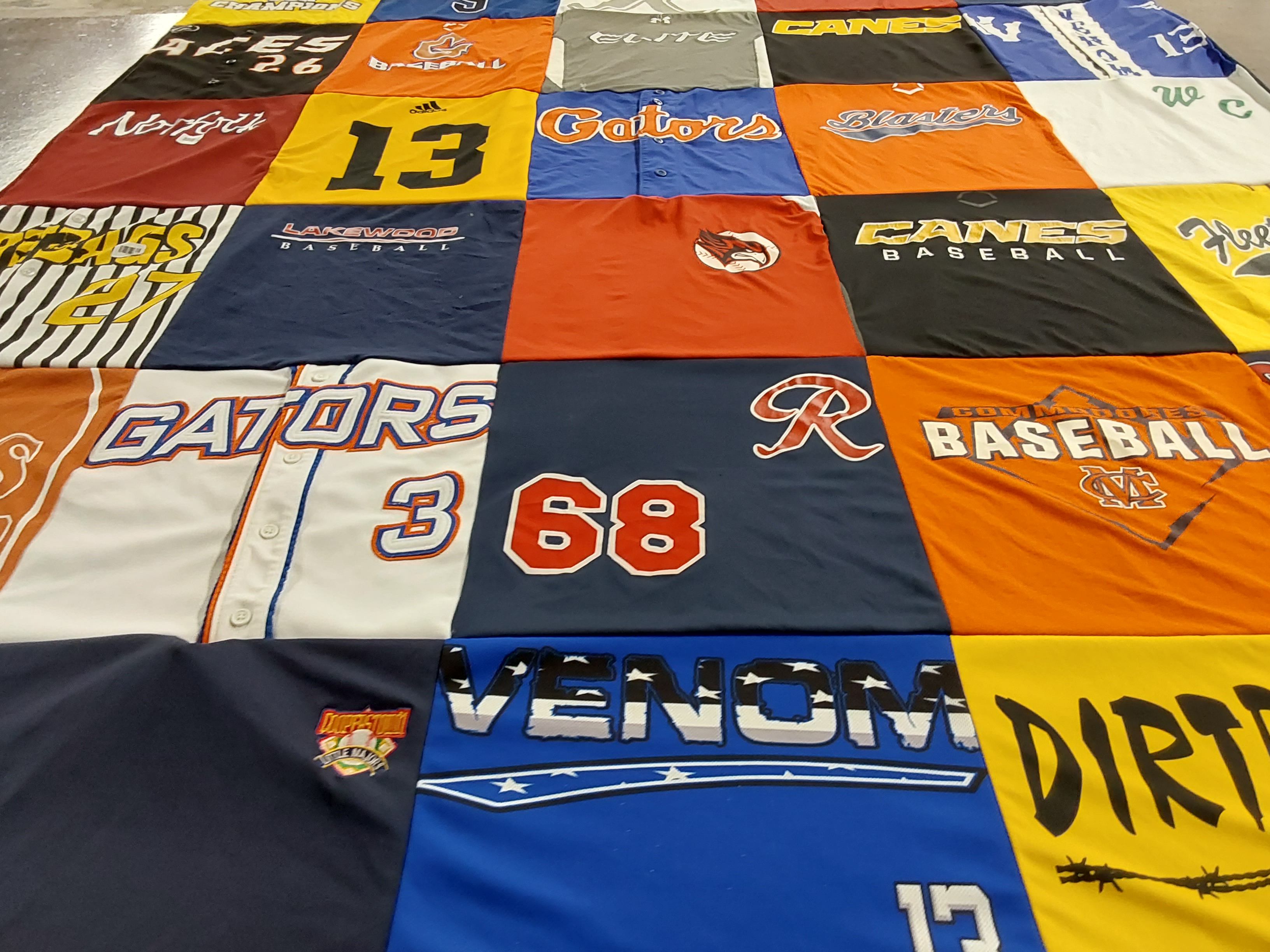 T-shirt quilt featuring gators baseball, canes baseball by Jacquelyn from VA
