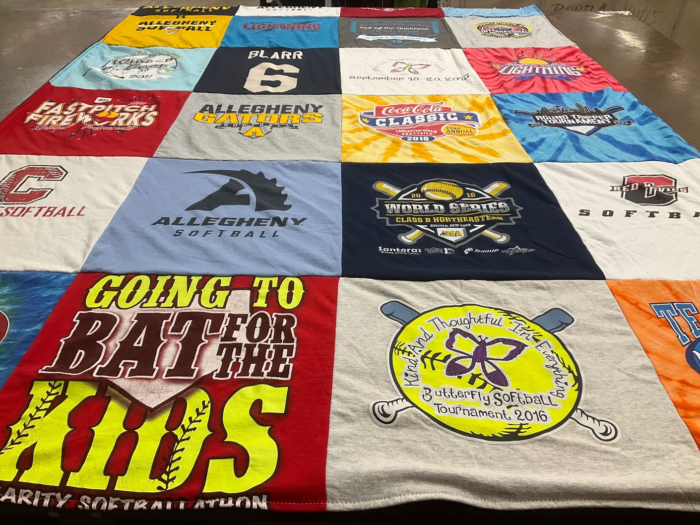 T-shirt quilt featuring allegheny gators, red devils softball by Paulette from NY