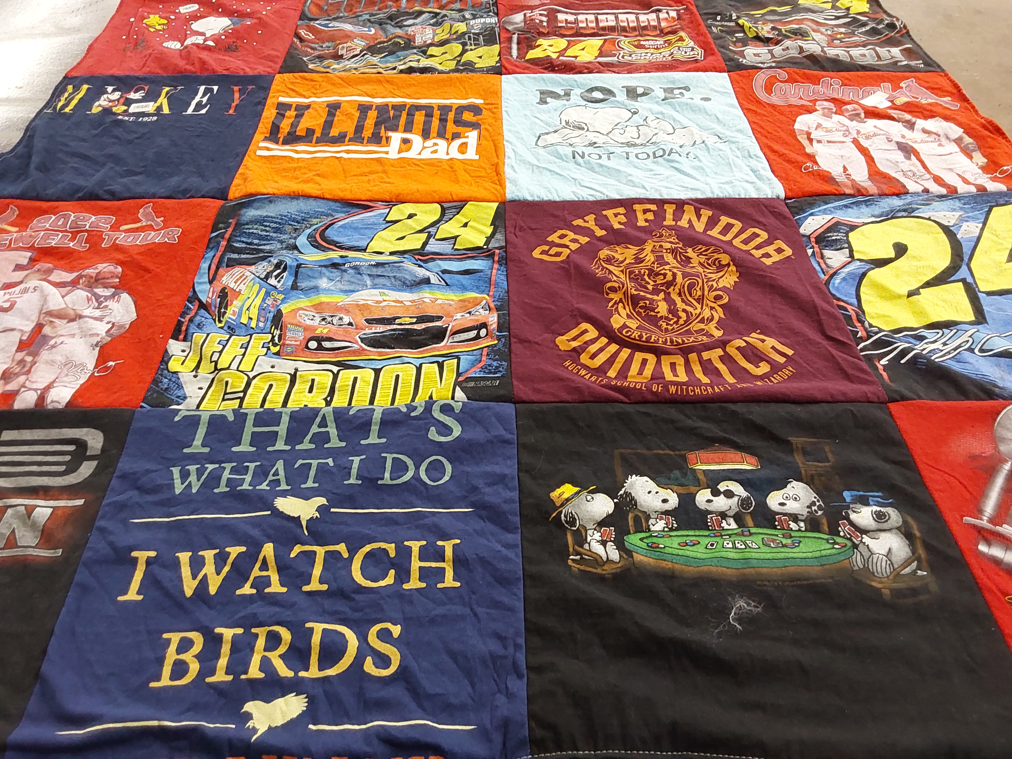 T-shirt quilt featuring cardinals by Tina from IL