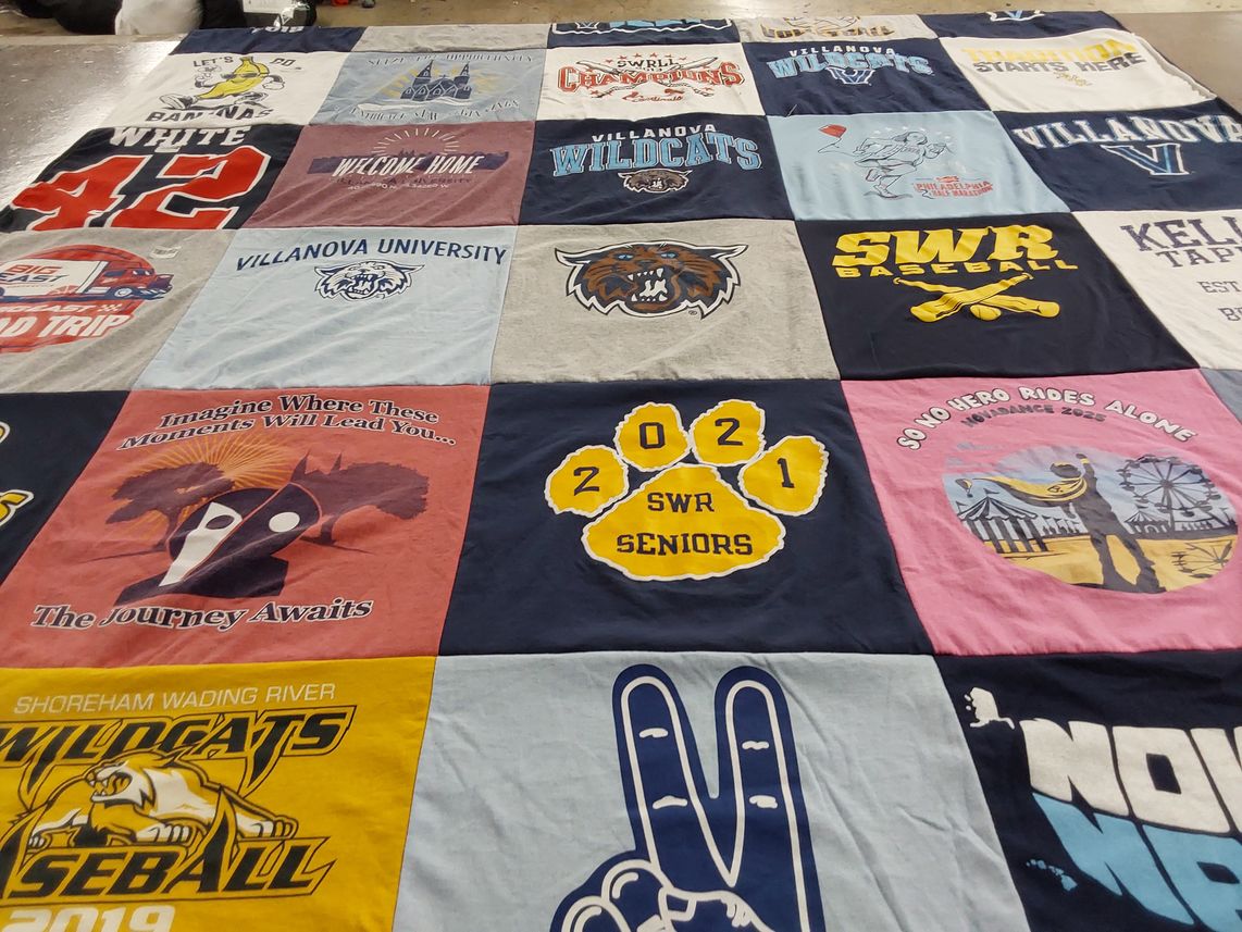 T-shirt quilt from villanova university, shoreham wading river high school by Jeffrey from NY