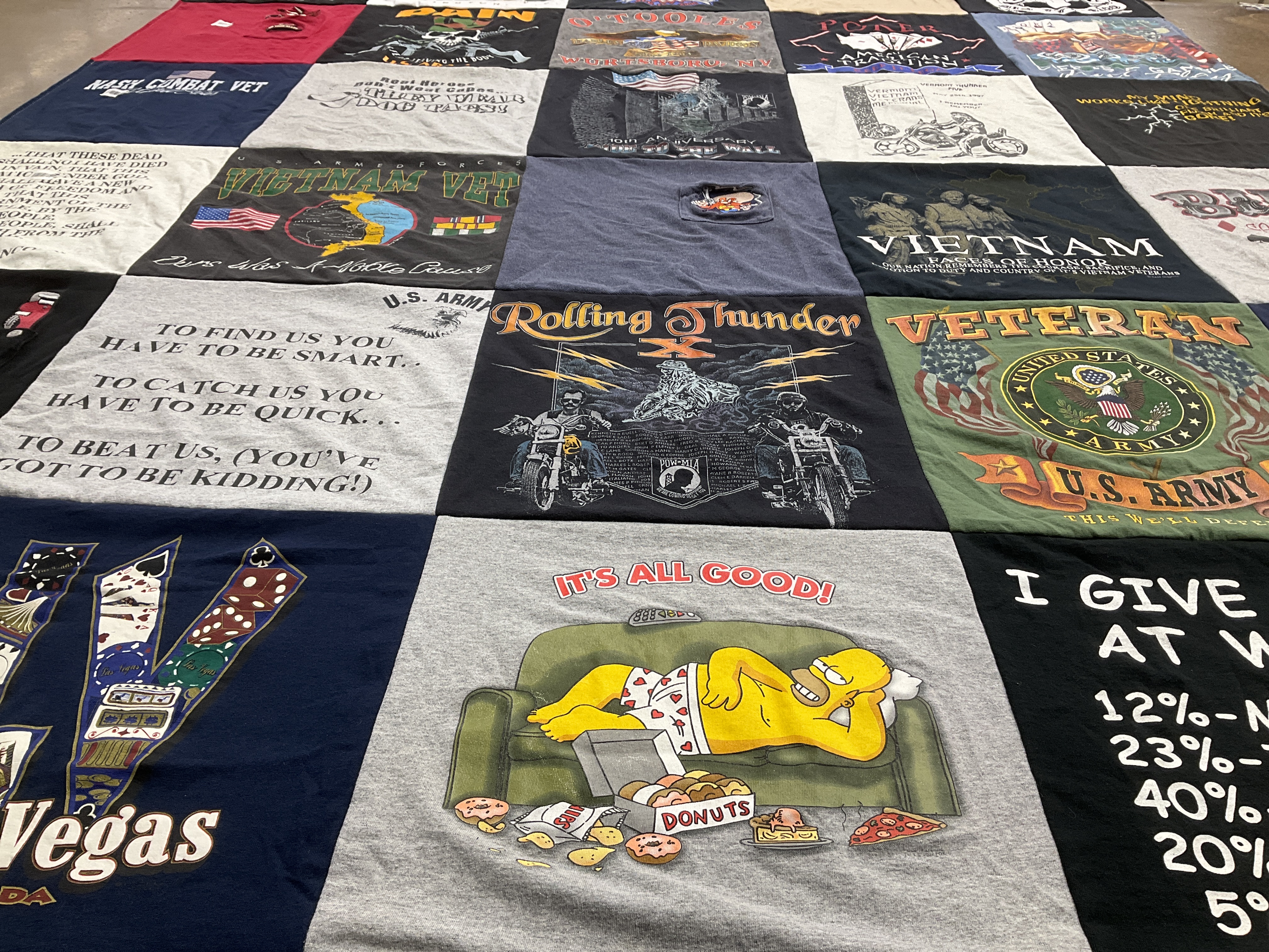 T-shirt quilt with military, veterans themes by Shanna from NY