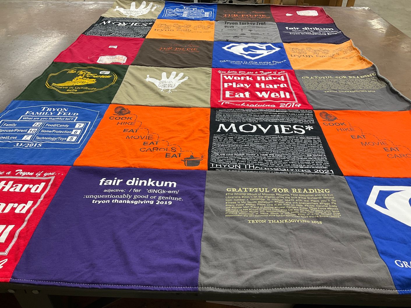 T-shirt quilt with thanksgiving, movies themes by Jeffrey from UT