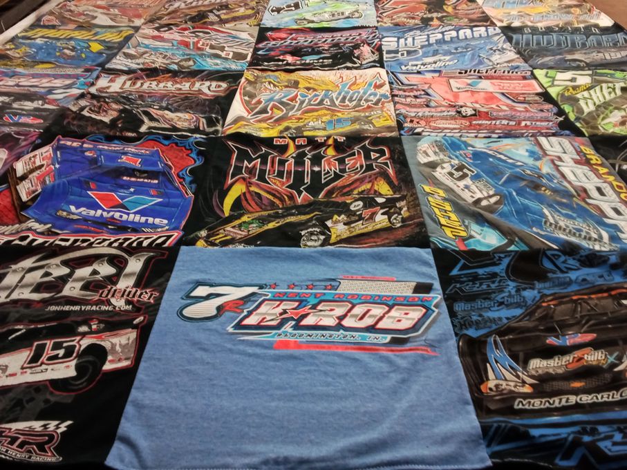 T-shirt quilt with car racing themes by Eric from OH