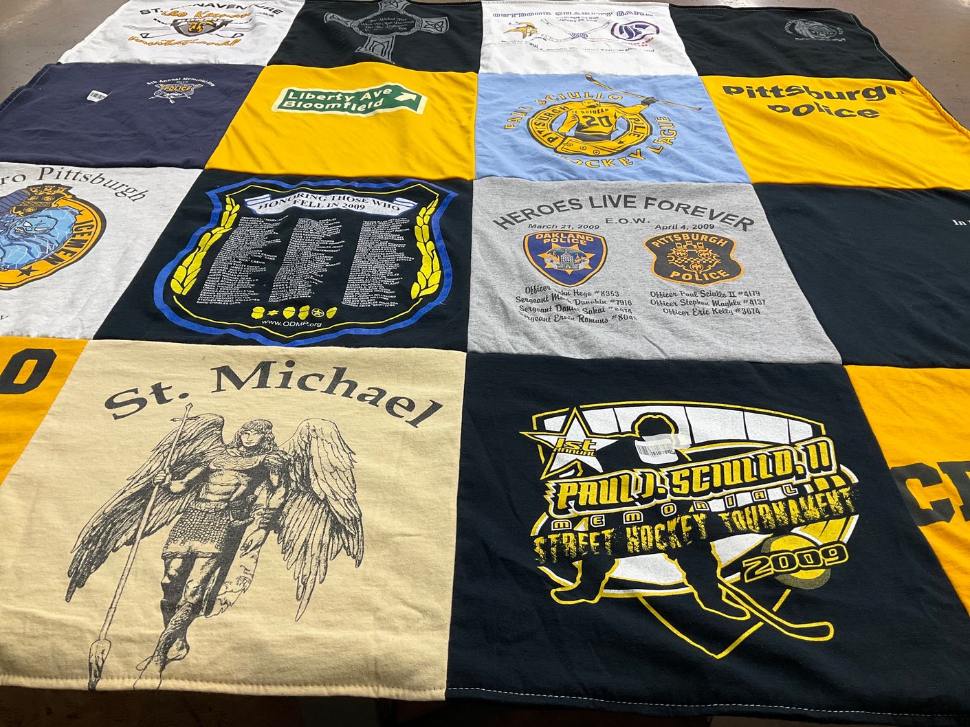 T-shirt quilt with hockey, law enforcement themes by Paul from PA