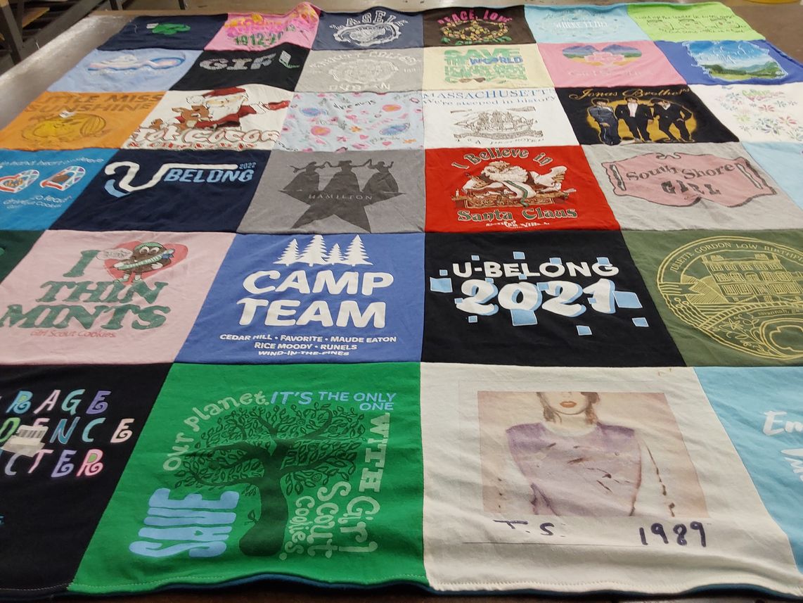 T-shirt quilt with girl scouts, camping themes by Tanya from MA