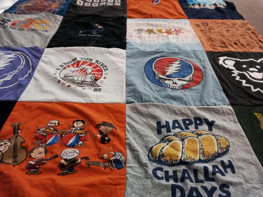 T-shirt quilt with music, grateful dead themes by Heather from VT