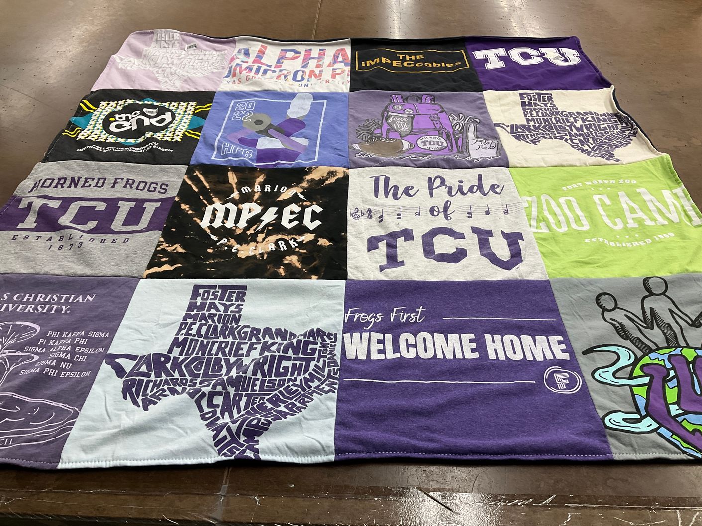 T-shirt quilt featuring texas christian university horned frogs by Hollis from TX