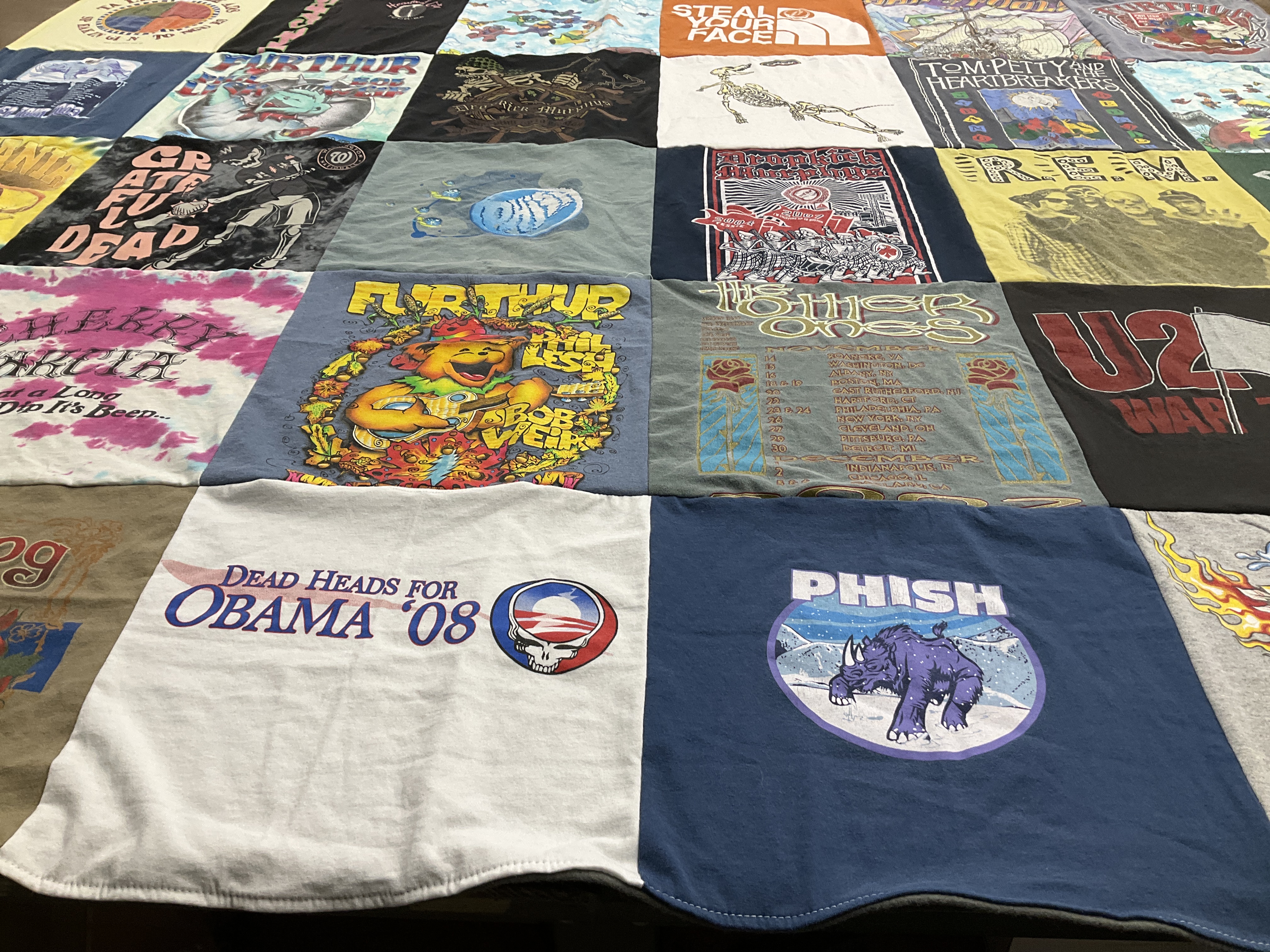 T-shirt quilt with music, concerts themes by Amy from MD