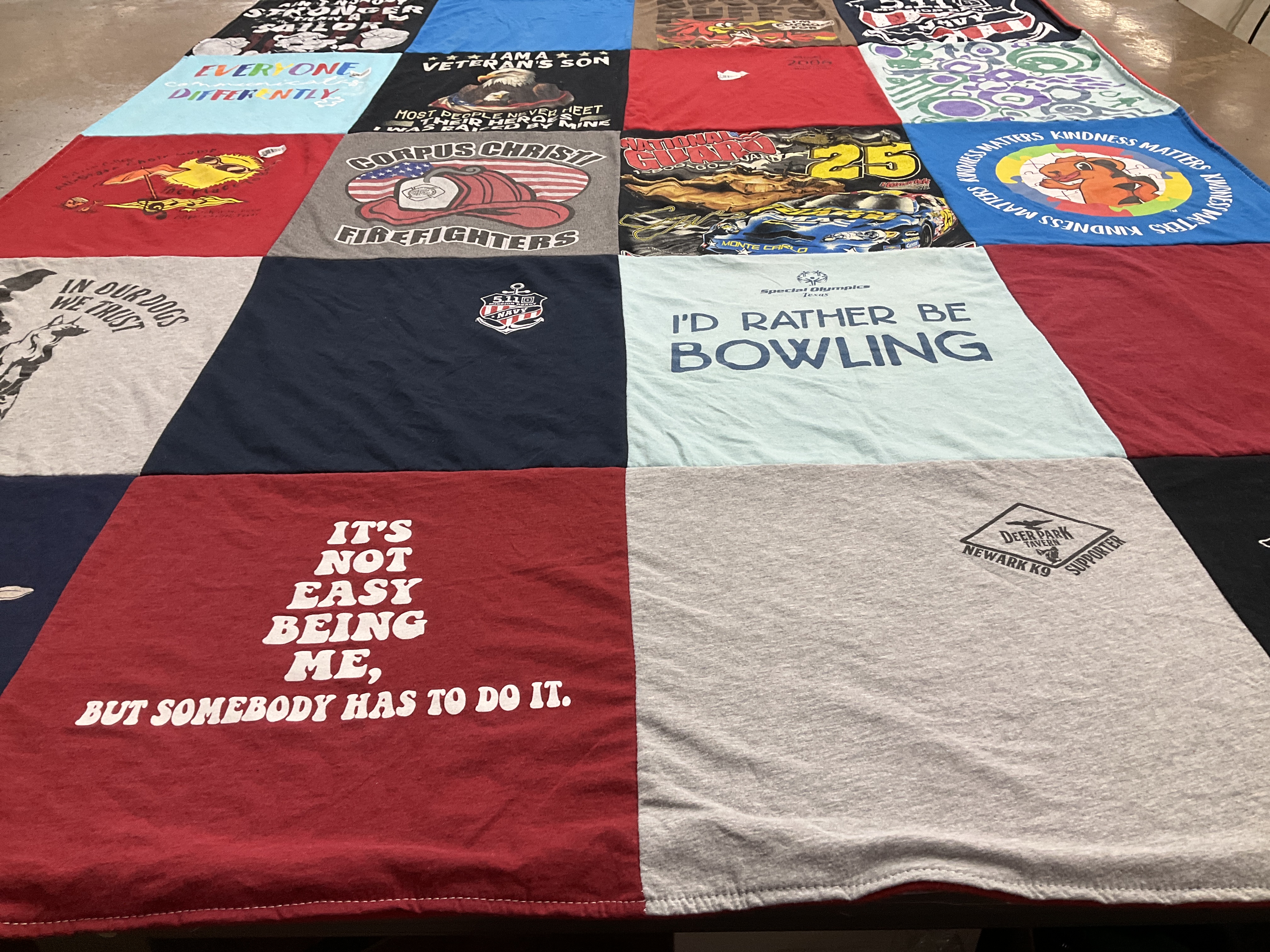 T-shirt quilt with firefighting, bowling themes by Barbara Ann from DE
