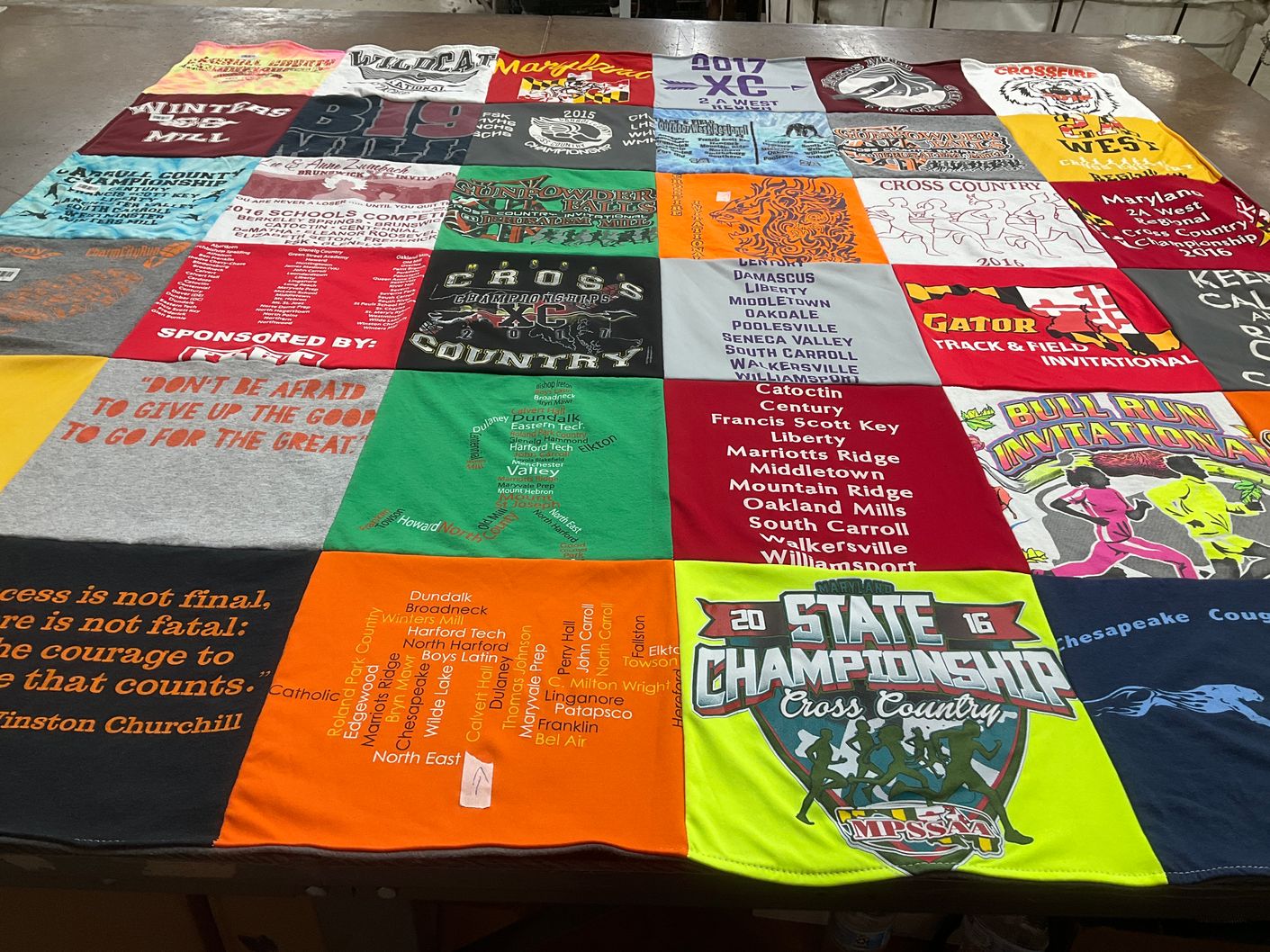 T-shirt quilt featuring chesapeake cougars, dunalk cross country by Sherrill from MD