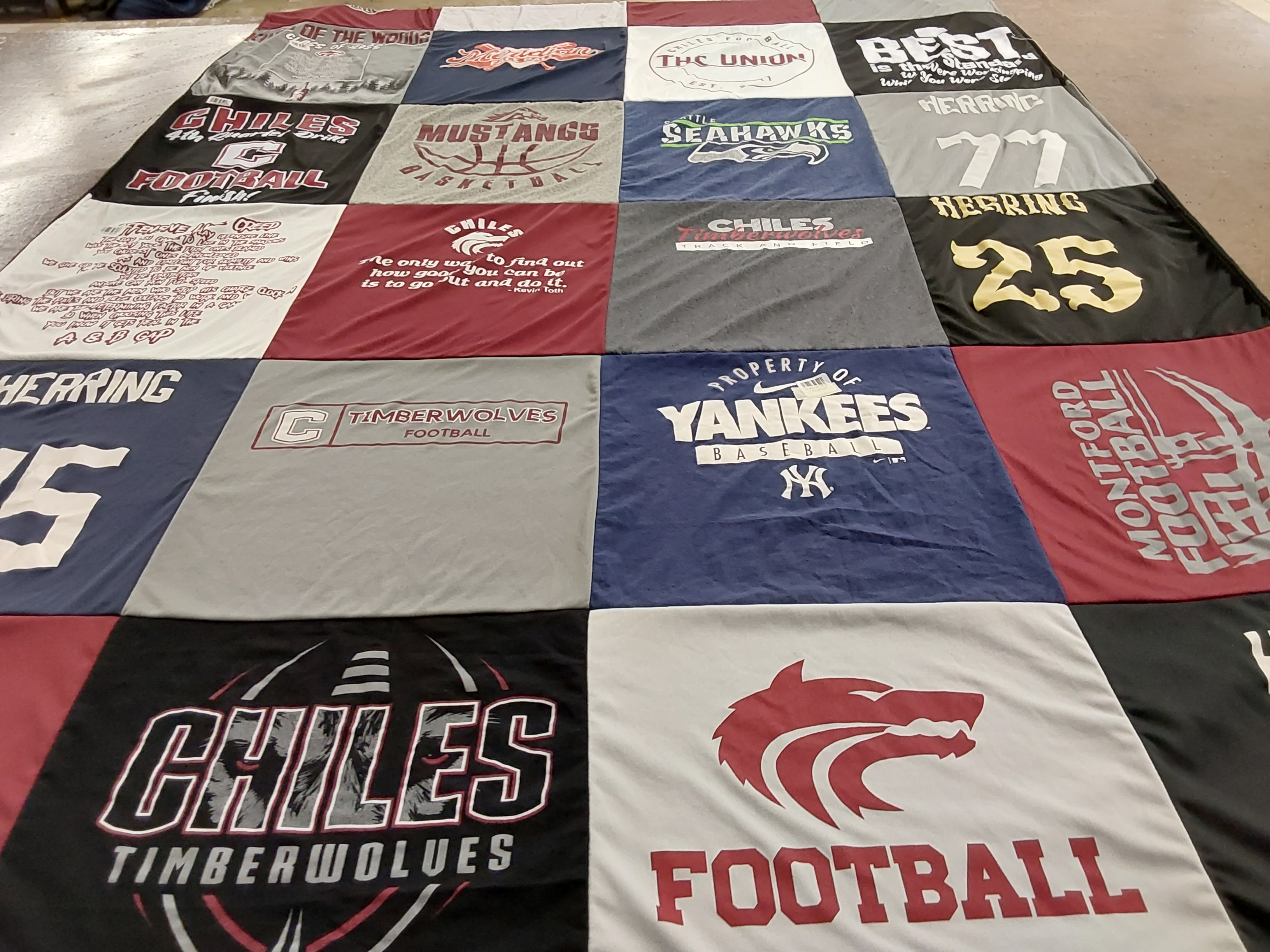 T-shirt quilt featuring chiles timberwolves football, montford football by Terese from FL